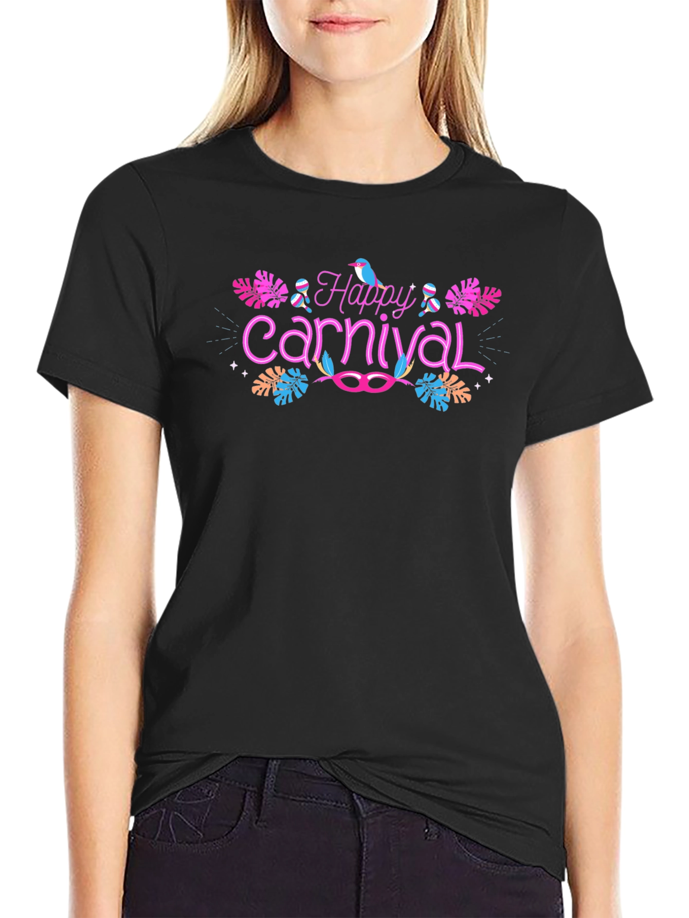 Black Happy Carnival Graphic Tee - Black Cotton Blend view 2