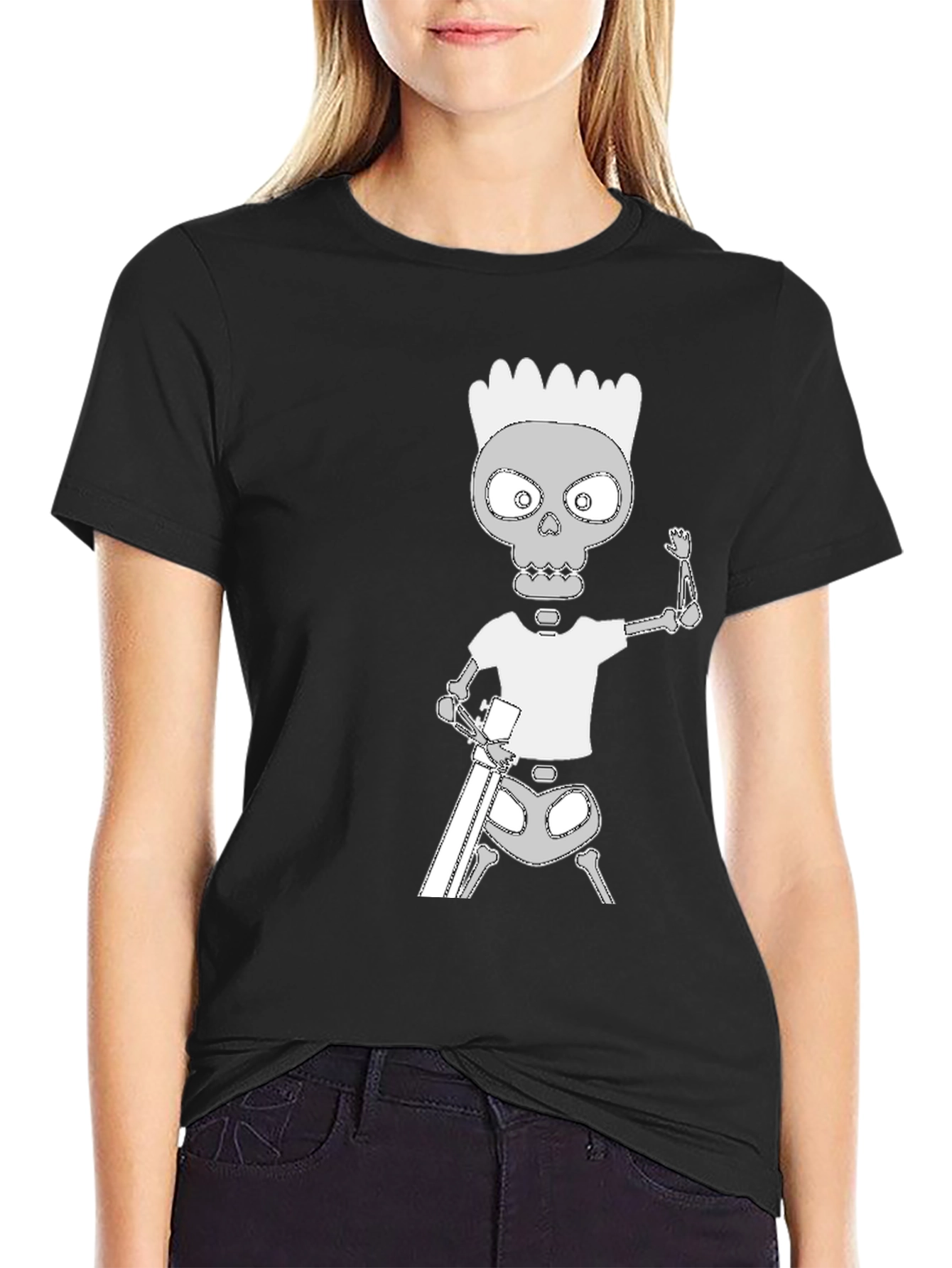 Black Skeleton Bart Simpson Graphic Tee - Black view 2
