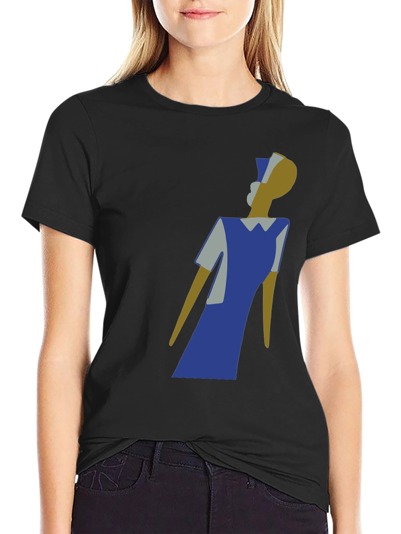 Black Abstract Nurse Graphic Tee - Modern Art T-Shirt view 2