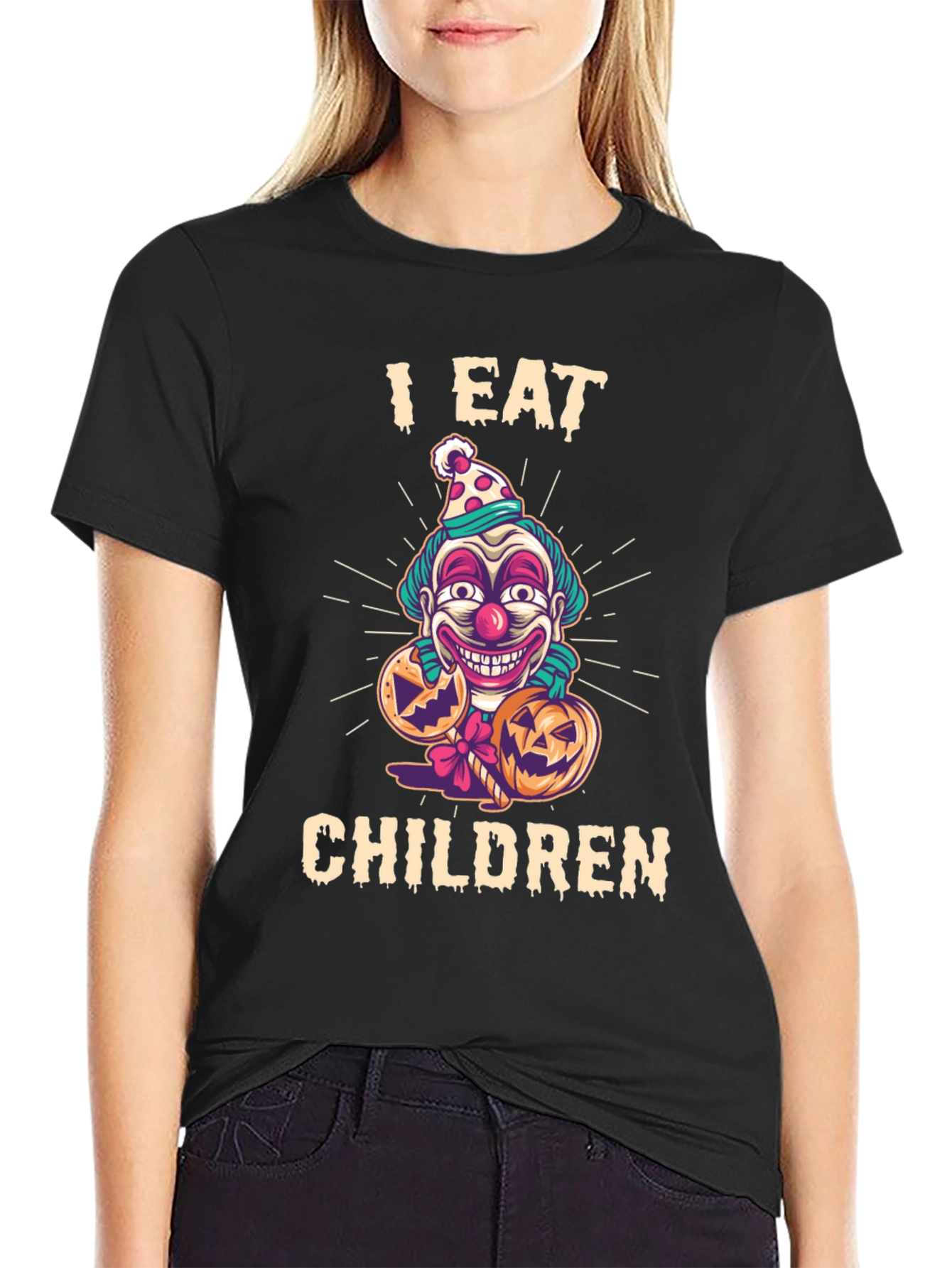 Black I Eat Children Clown Halloween T-Shirt view 2