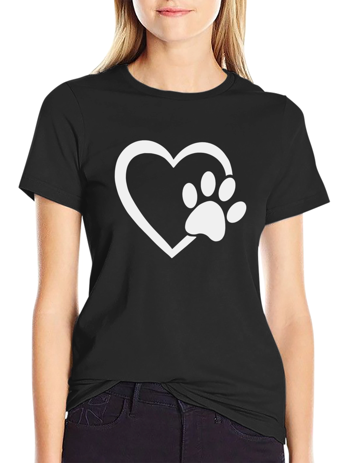 Paw Print Heart Graphic Tee - Black Unisex T-Shirt - 2