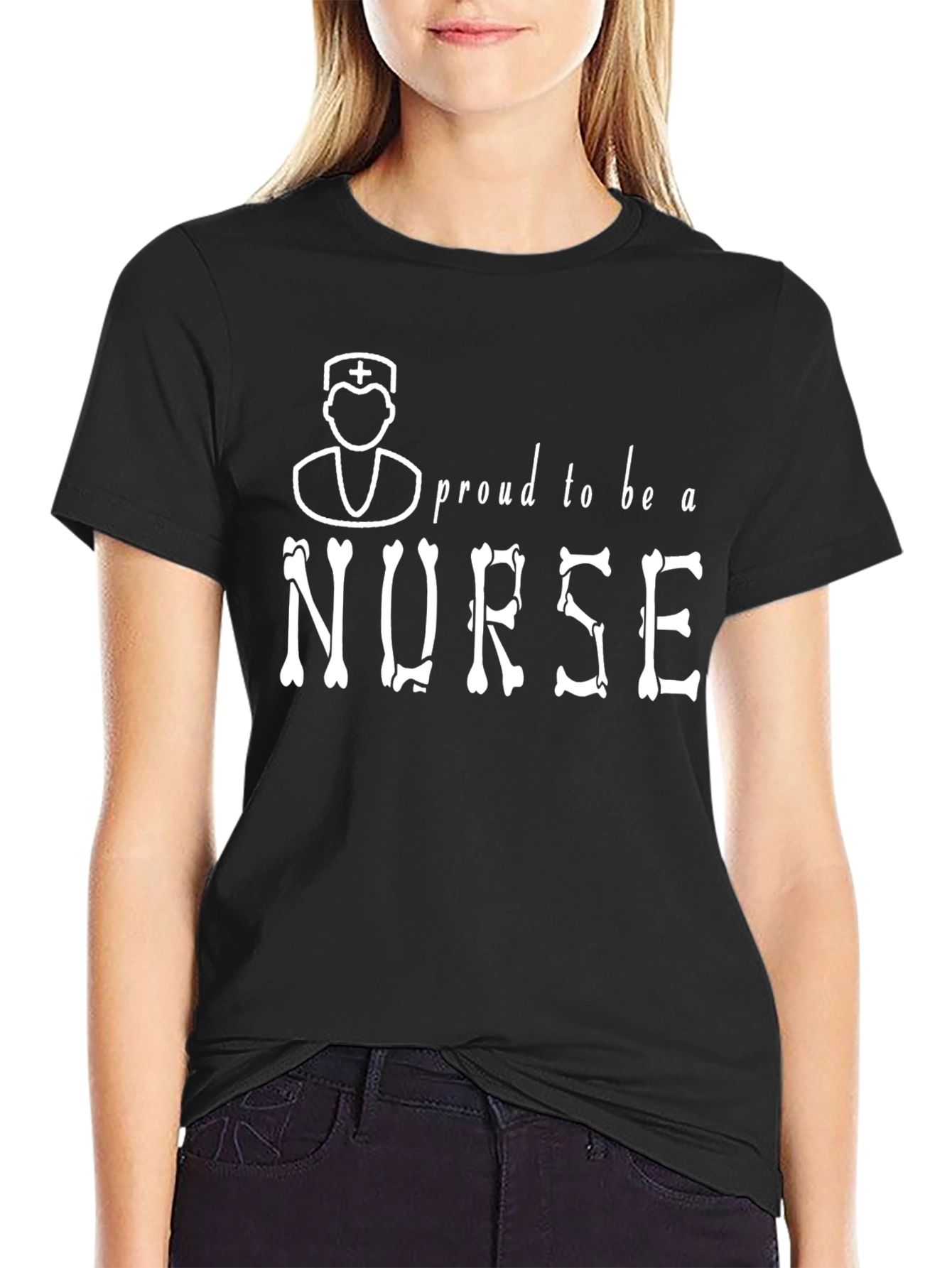 Black Proud Nurse T-Shirt - Bone Lettering view 2