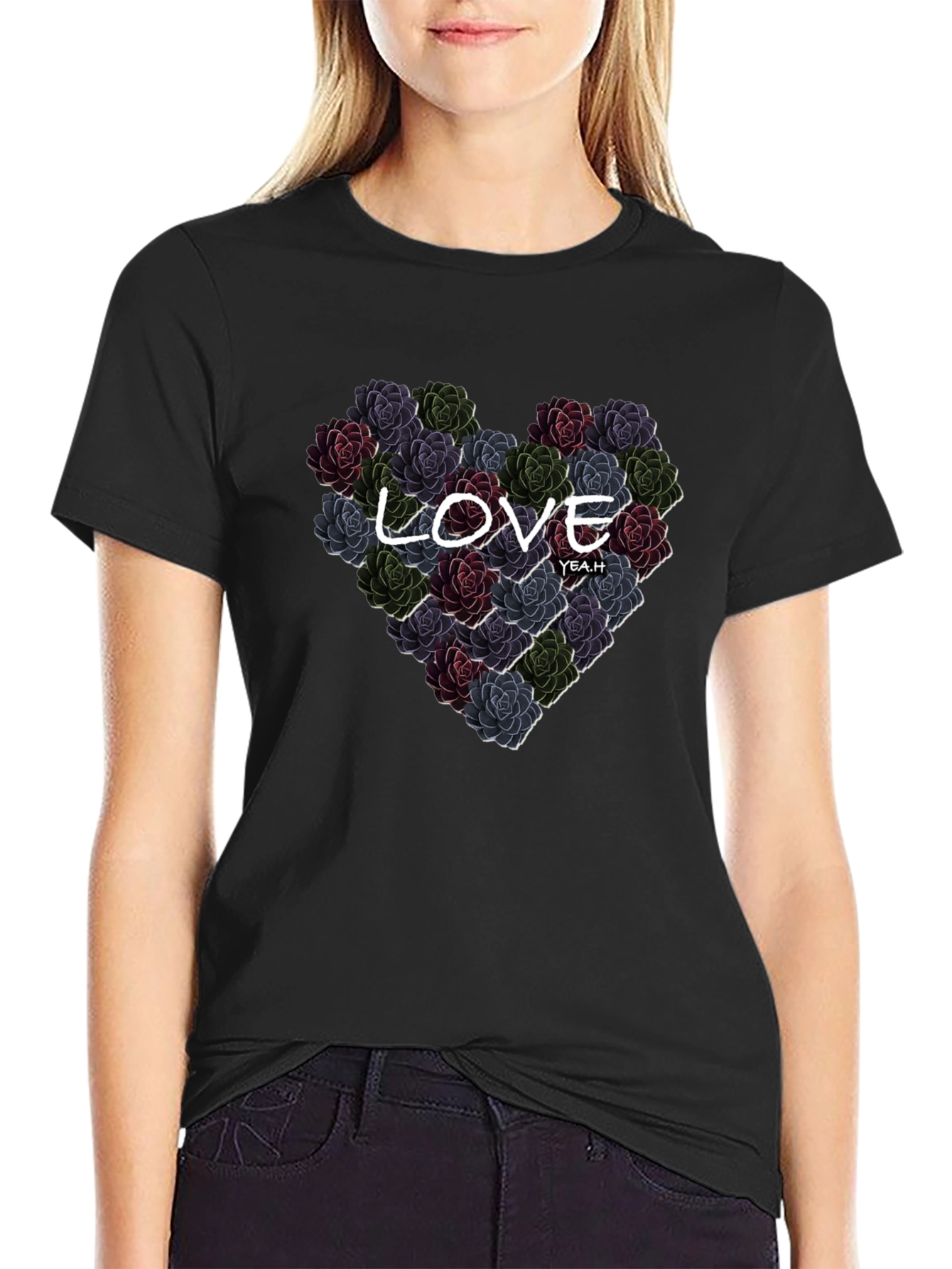 Black Floral Heart Love T-Shirt - Stylish Graphic Tee view 2