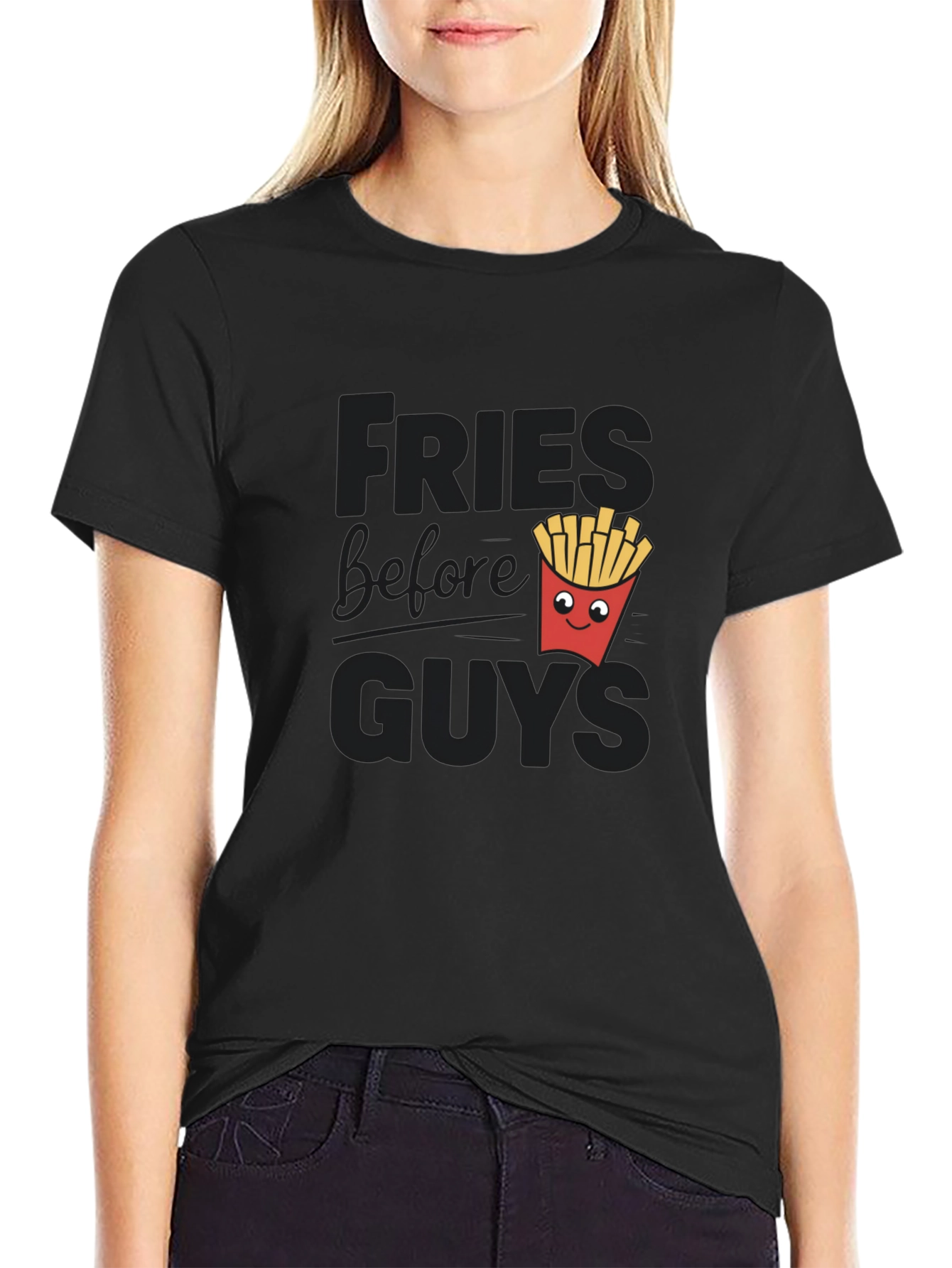 Black Fries Before Guys Funny Graphic Tee view 2