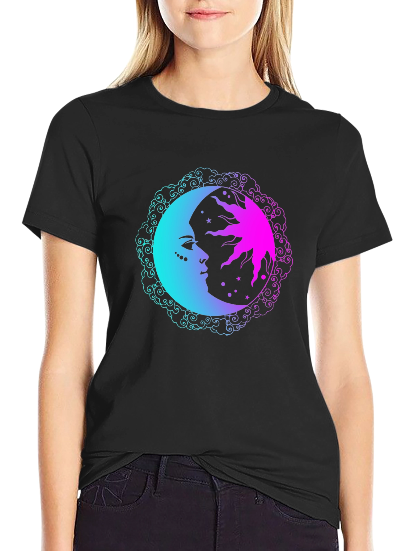 Black Sun & Moon Graphic Tee - Cosmic Comfort view 2