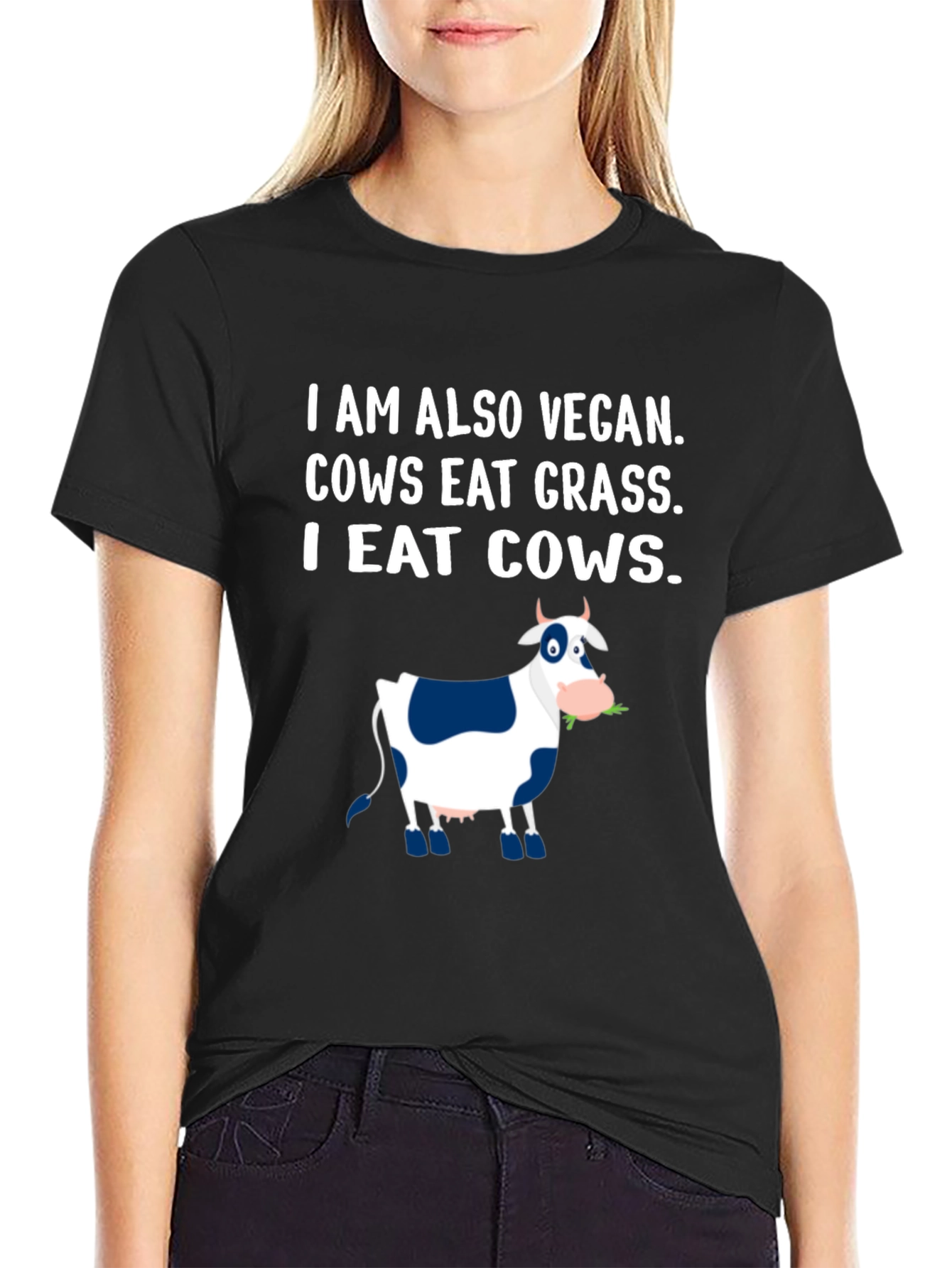 Black I Eat Cows Vegan Funny Graphic T-Shirt view 2