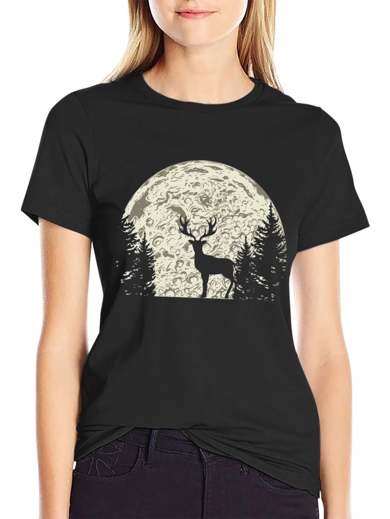 Black Deer in Moonlight Graphic T-Shirt view 2