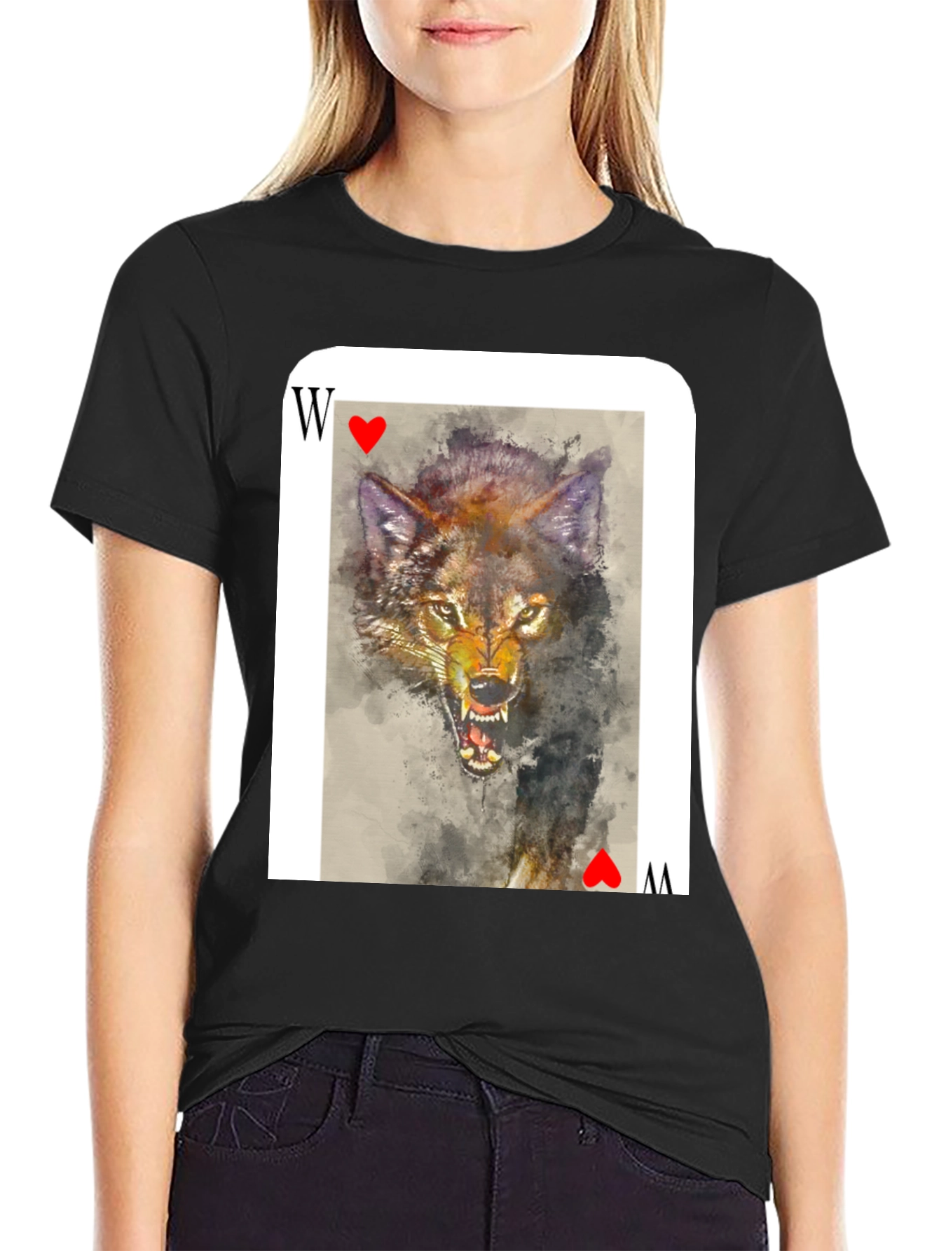 Black Wolf Card T-Shirt - Unique Animal Graphic Tee view 2