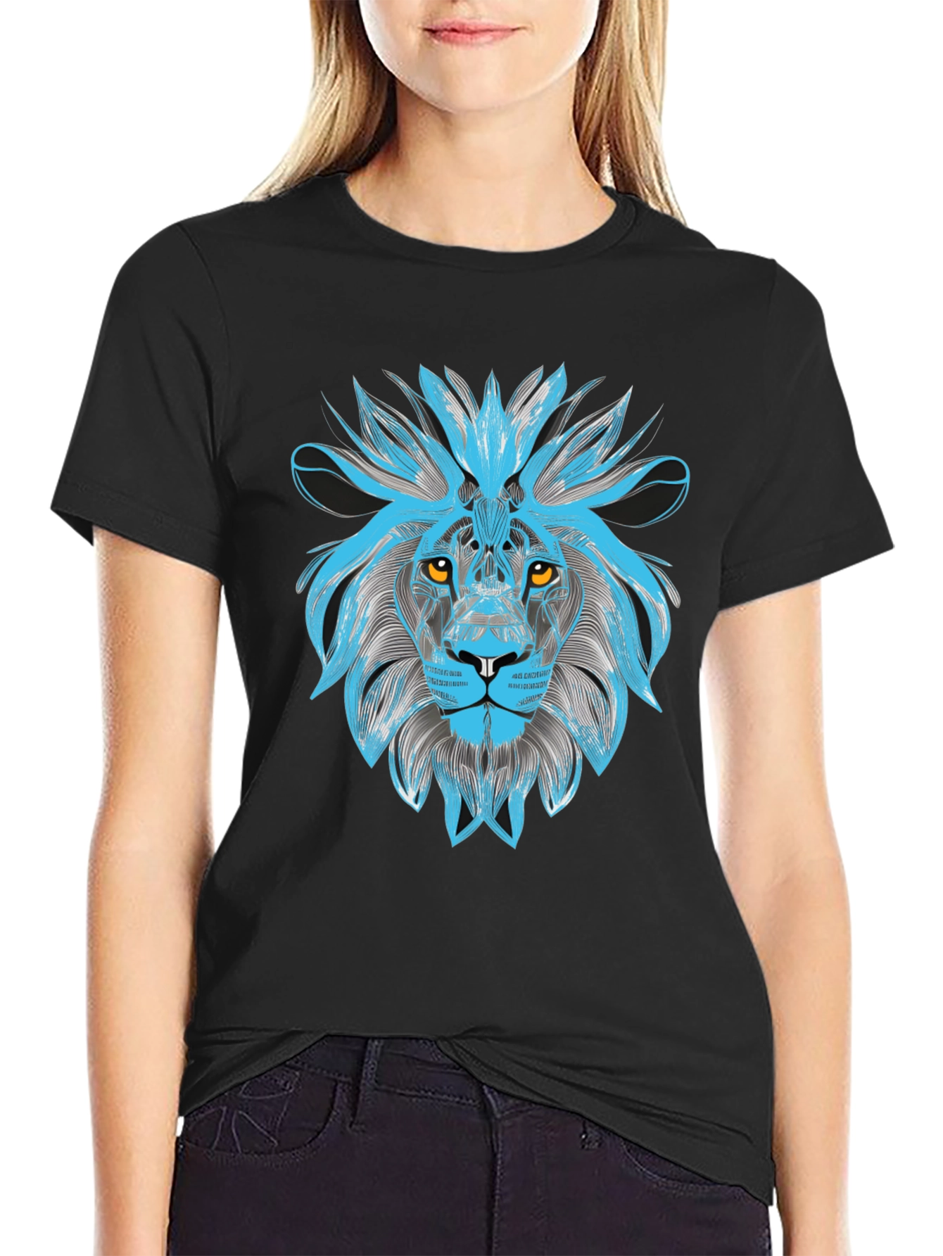 Black Lion Graphic Print Crew Neck T-Shirt view 2