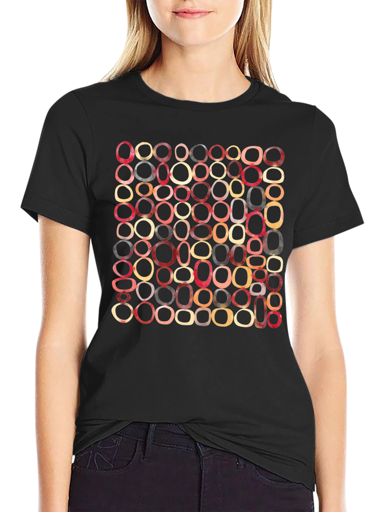 Black Retro Oval Pattern T-Shirt - Modern Abstract Graphic Tee view 2