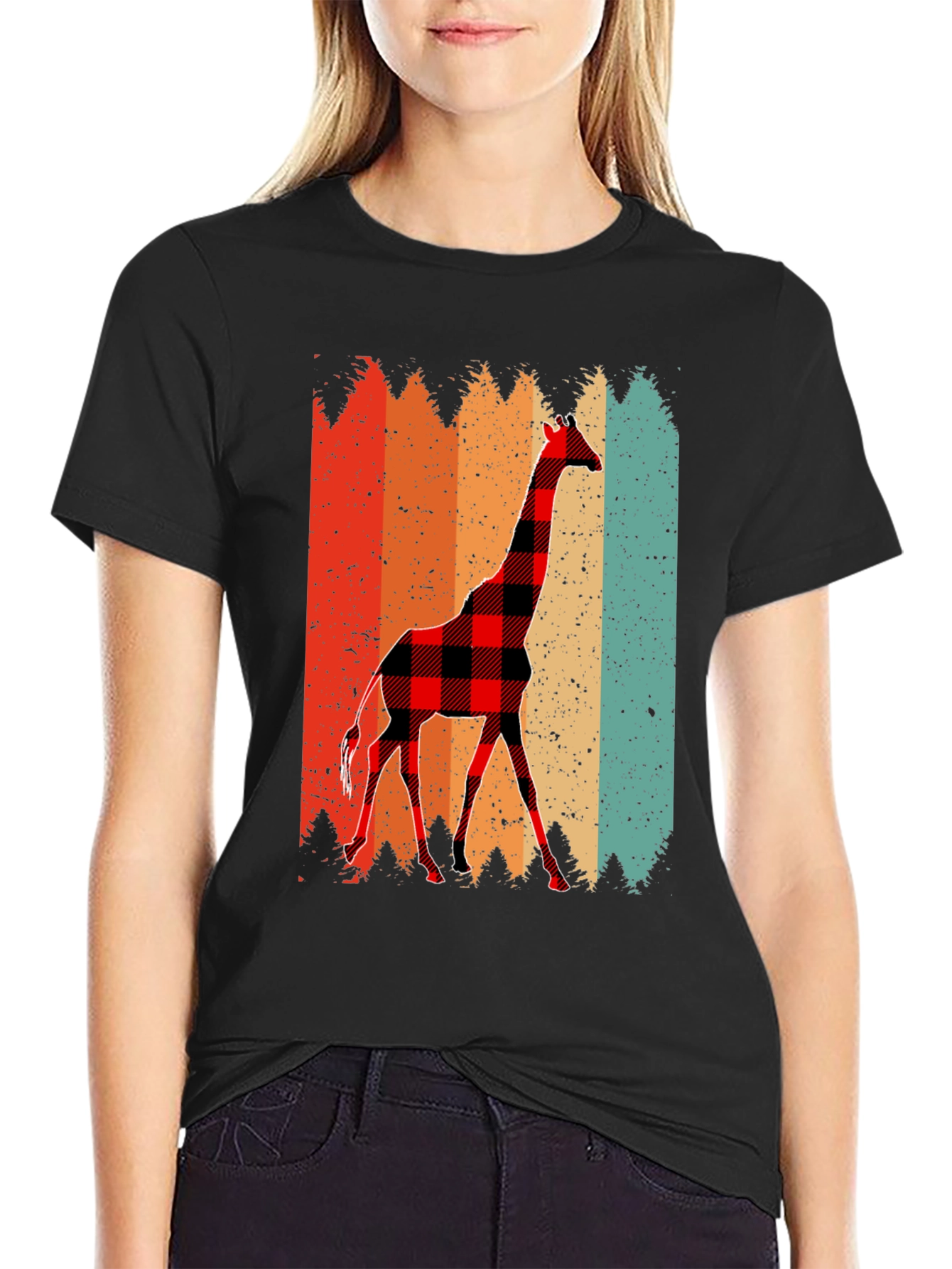 Black Buffalo Plaid Giraffe Men's T-Shirt view 2