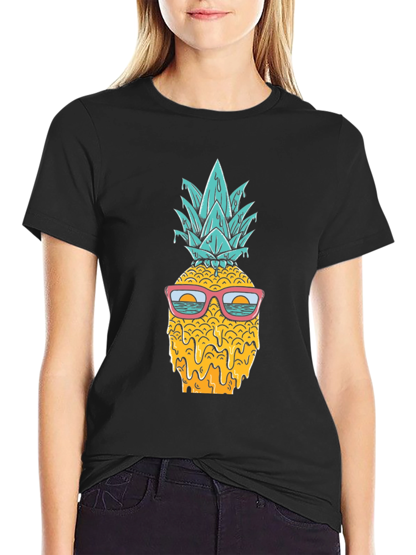 Black Cool Pineapple Graphic T-Shirt - Tropical Vibes view 2
