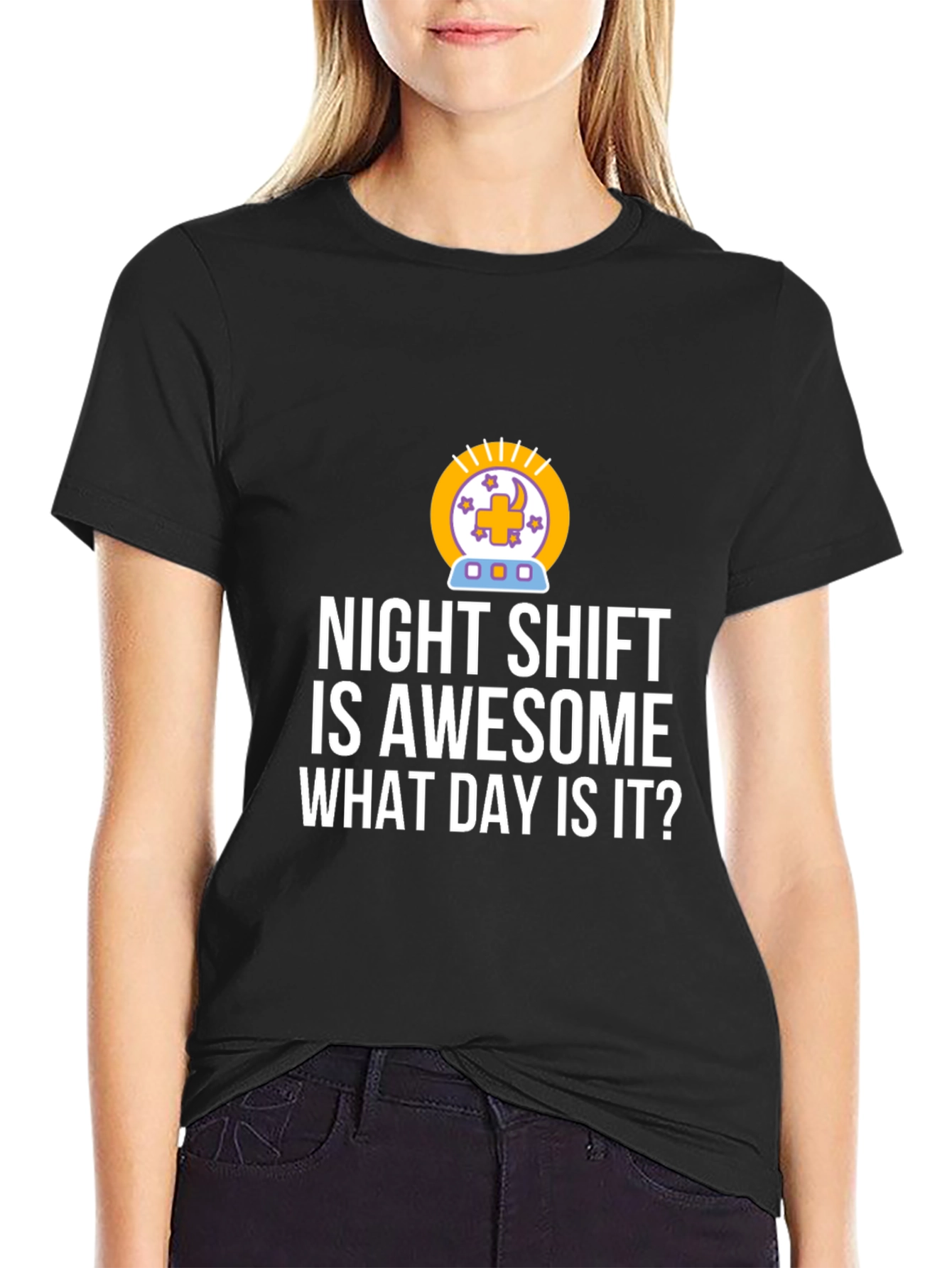 Black Night Shift Awesome T-Shirt - Funny Work Tee view 2