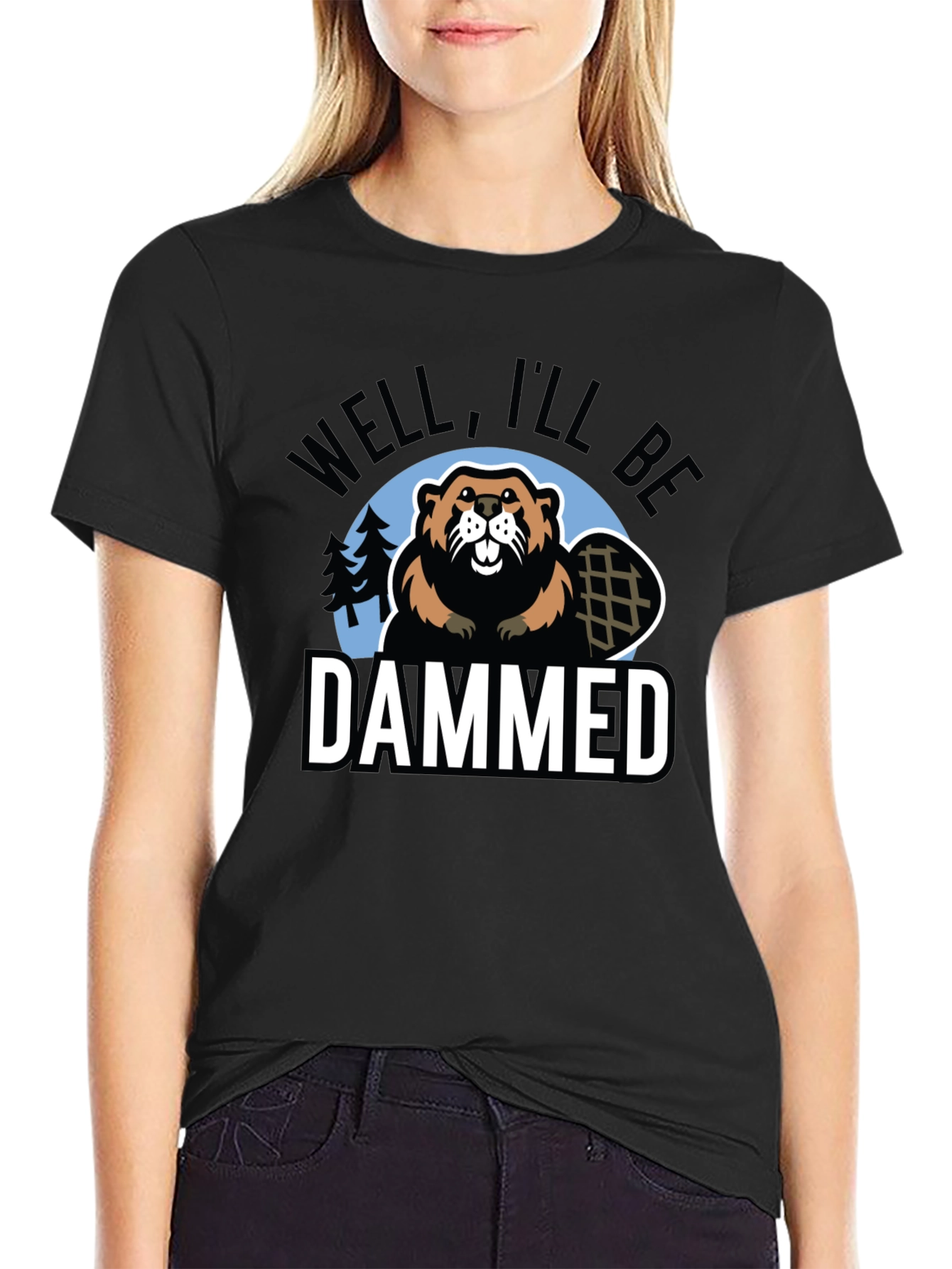 Black Well I'll be Dammed Beaver Graphic Tee - Black Cotton view 2