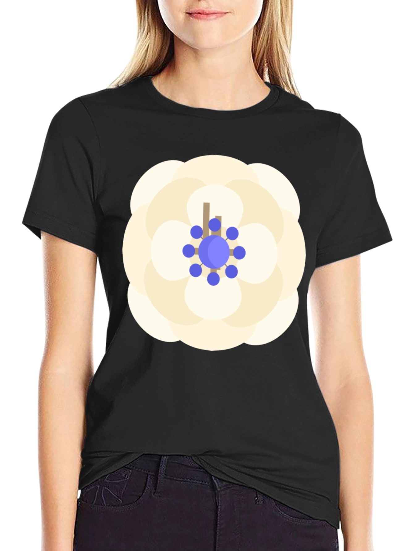 Black Black T-Shirt with Floral Emblem Design view 2