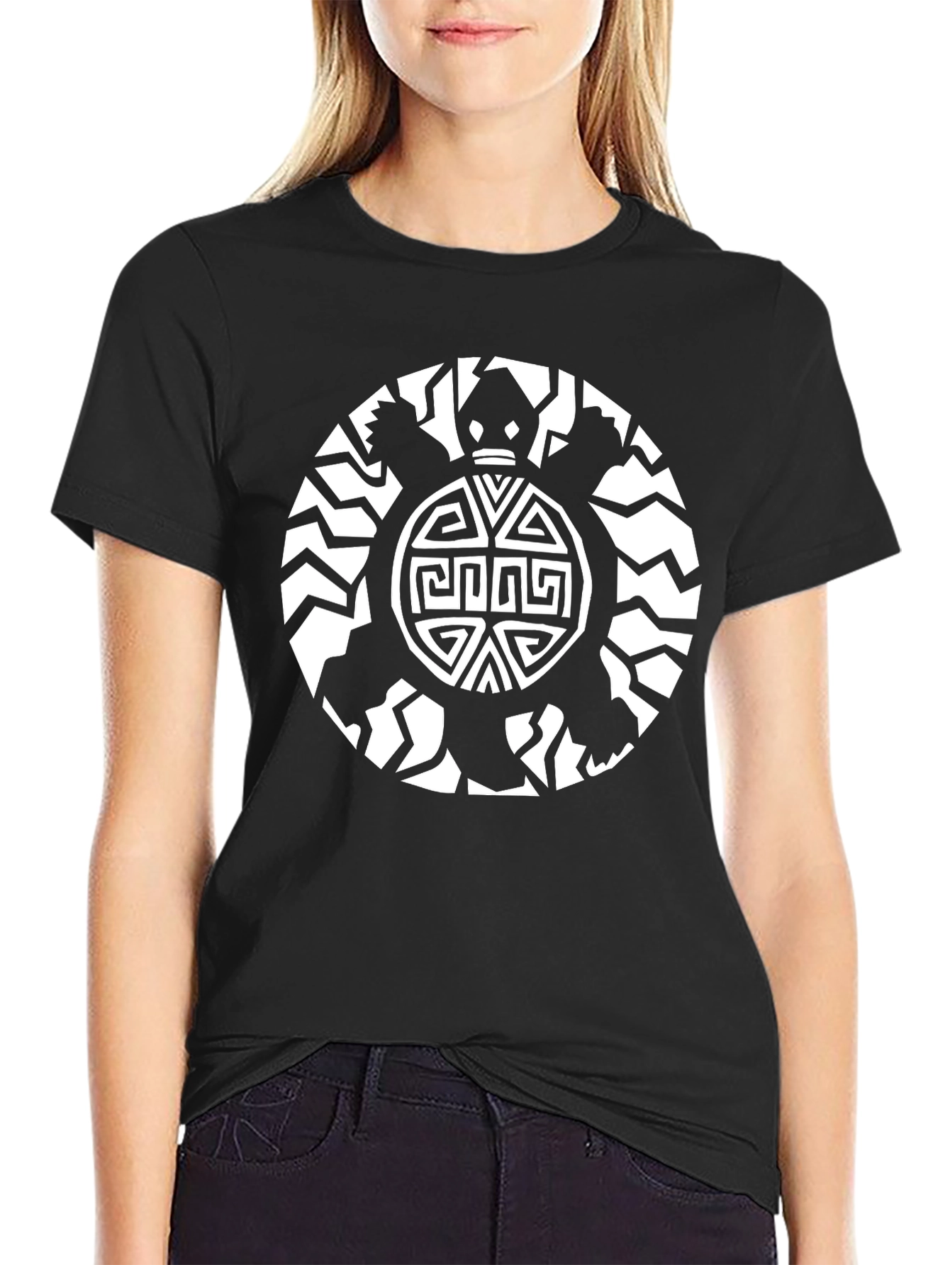 Black Tribal Turtle Graphic Tee - Black view 2