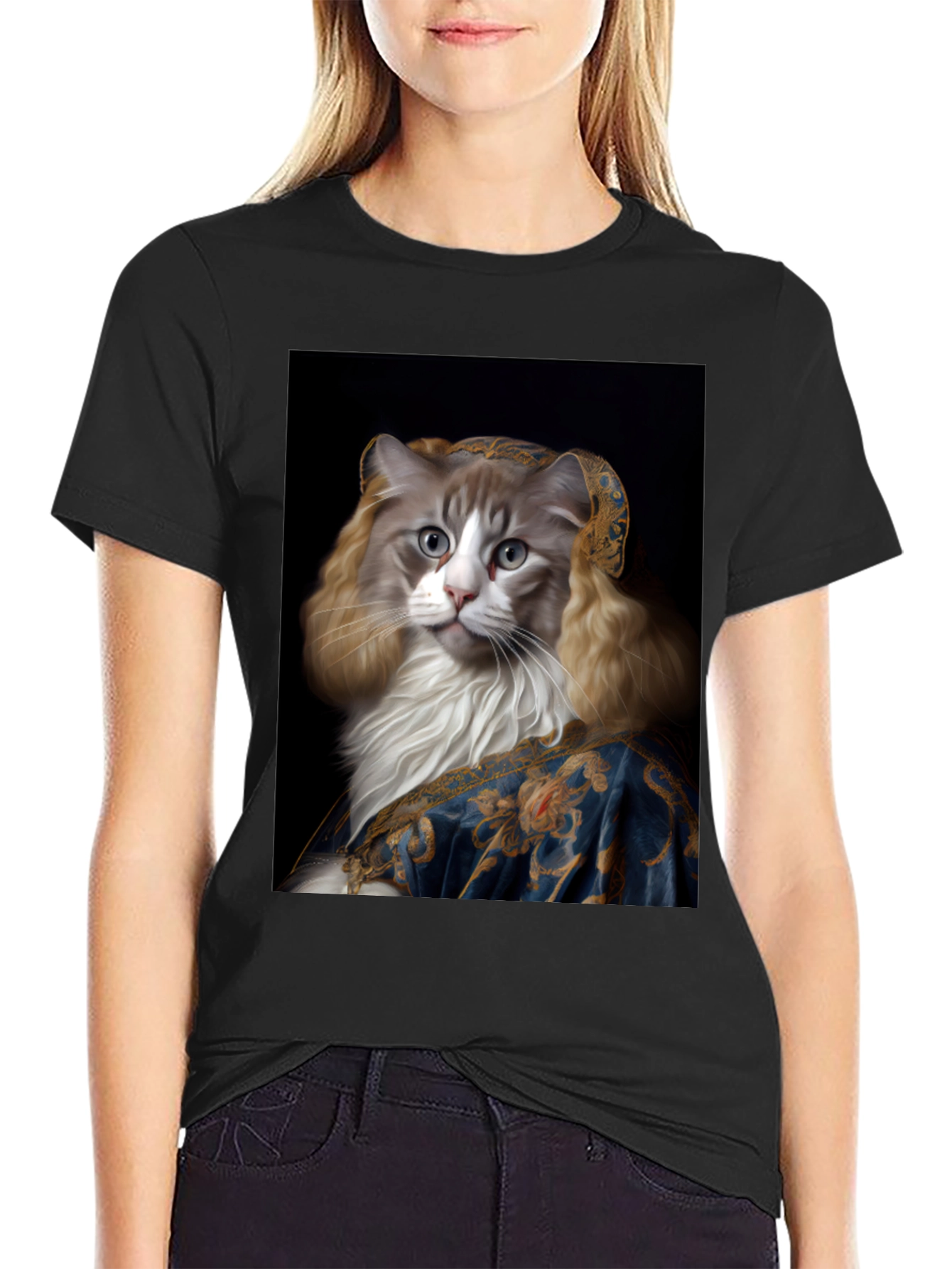 Black Renaissance Cat Portrait Graphic Tee view 2