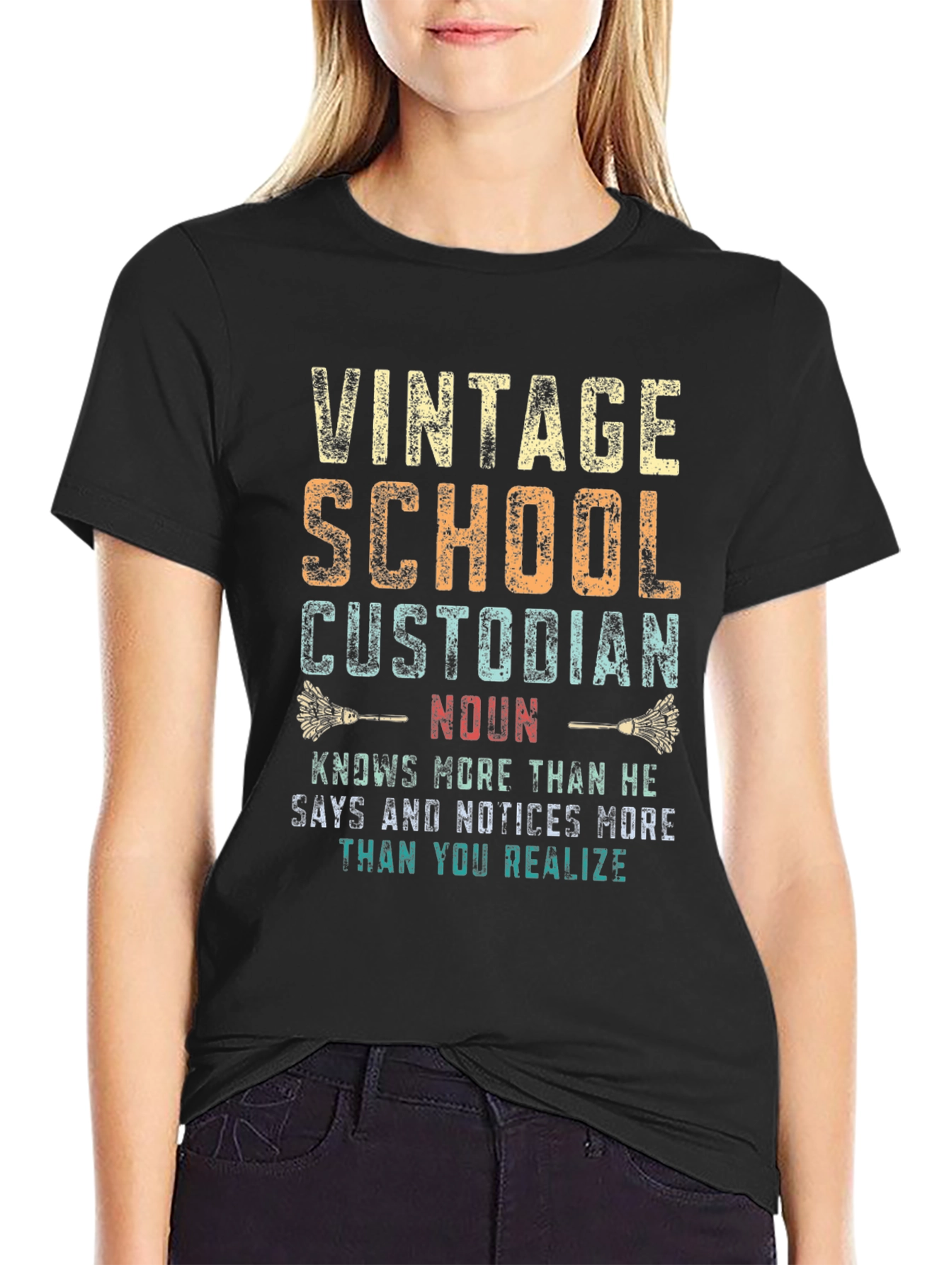 Black Vintage School Custodian T-Shirt - Unique Gift! view 2