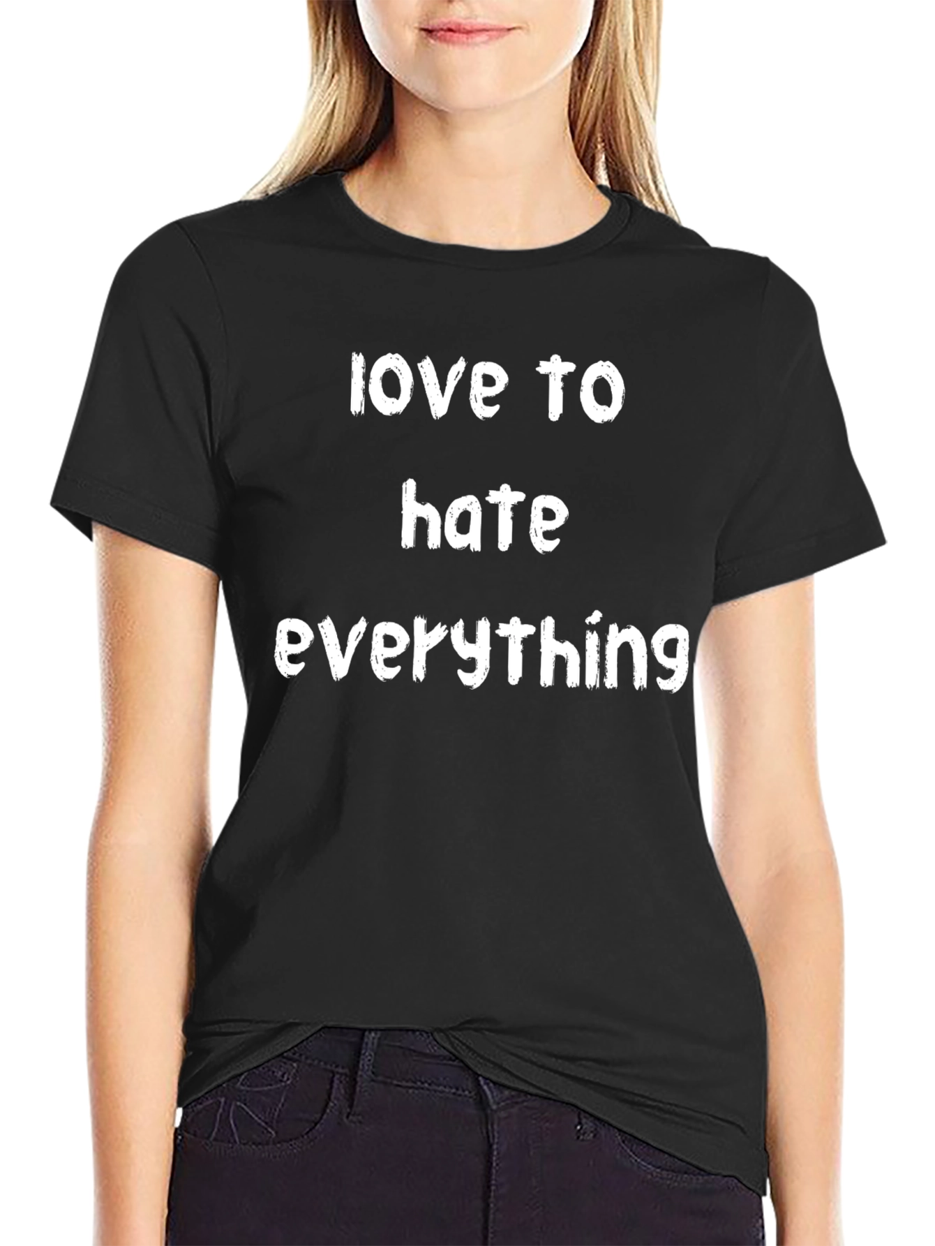 Black Love to Hate Everything Black Graphic T-Shirt view 2