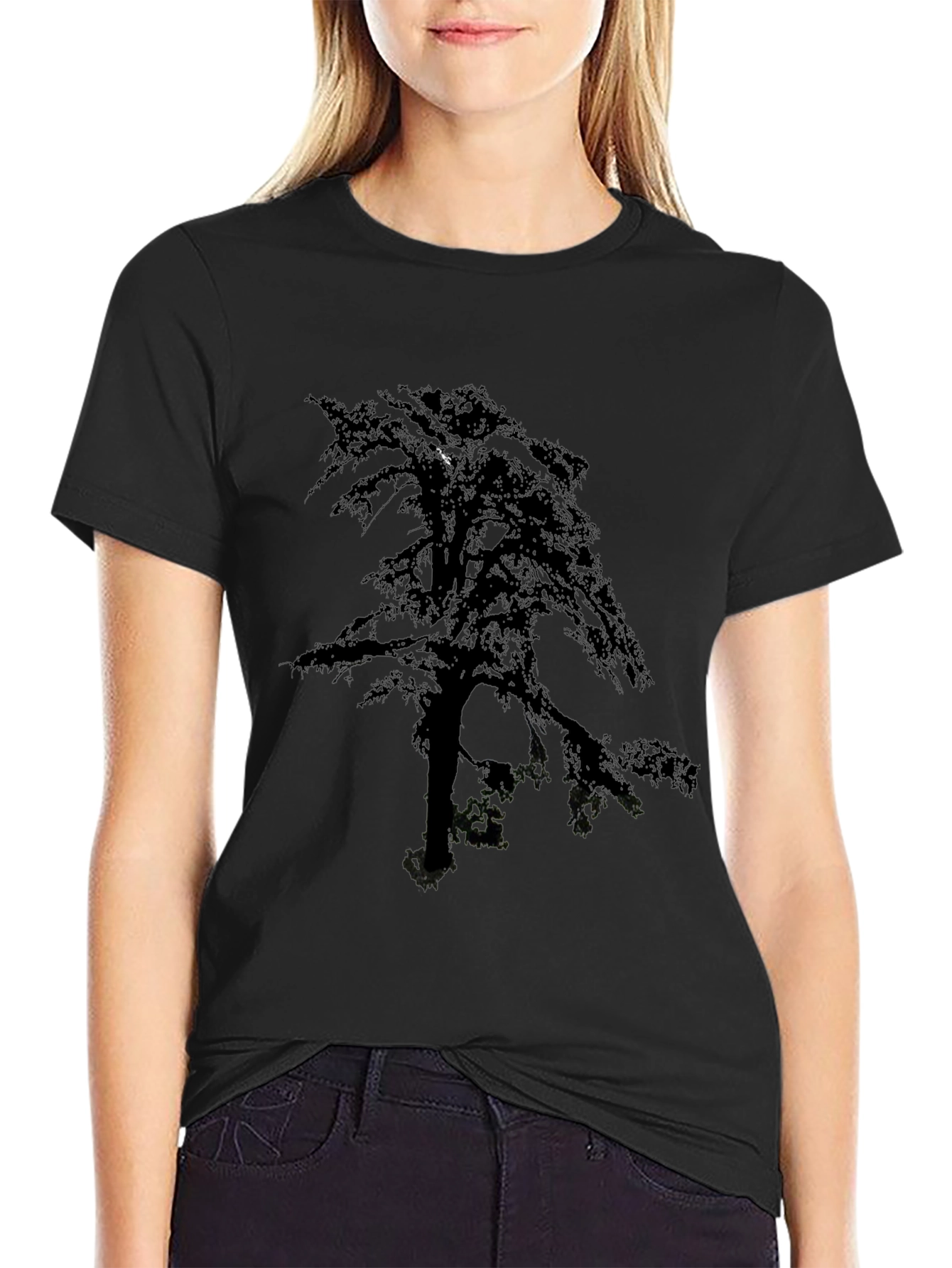 Black Silhouette Tree Graphic Tee - Men's Black Cotton T-Shirt view 2