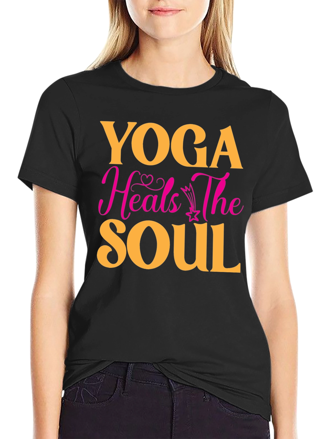 Black Yoga Heals the Soul Graphic T-Shirt view 2