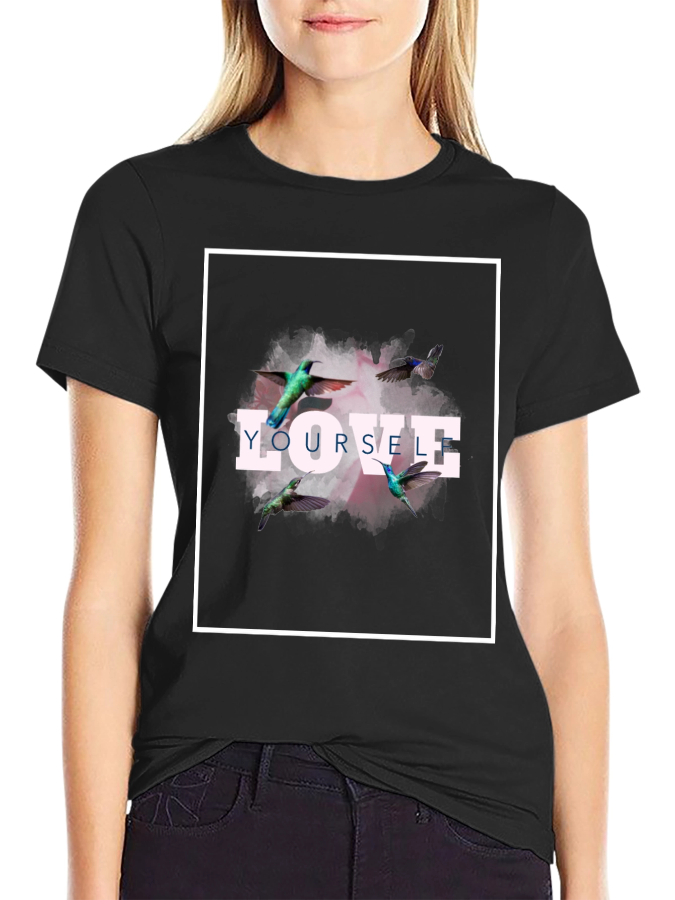 Black Love Yourself Hummingbird Graphic Tee - Black view 2