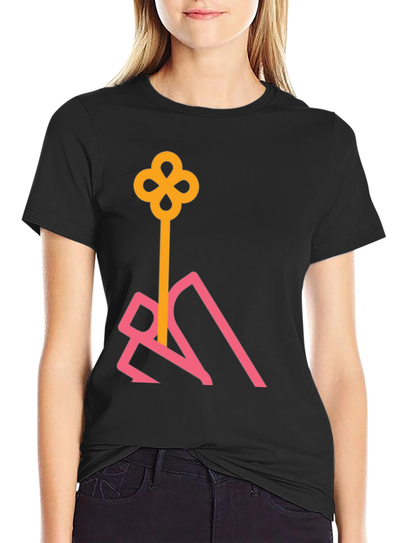 Black Stylish Black T-Shirt with Abstract Key Design view 2