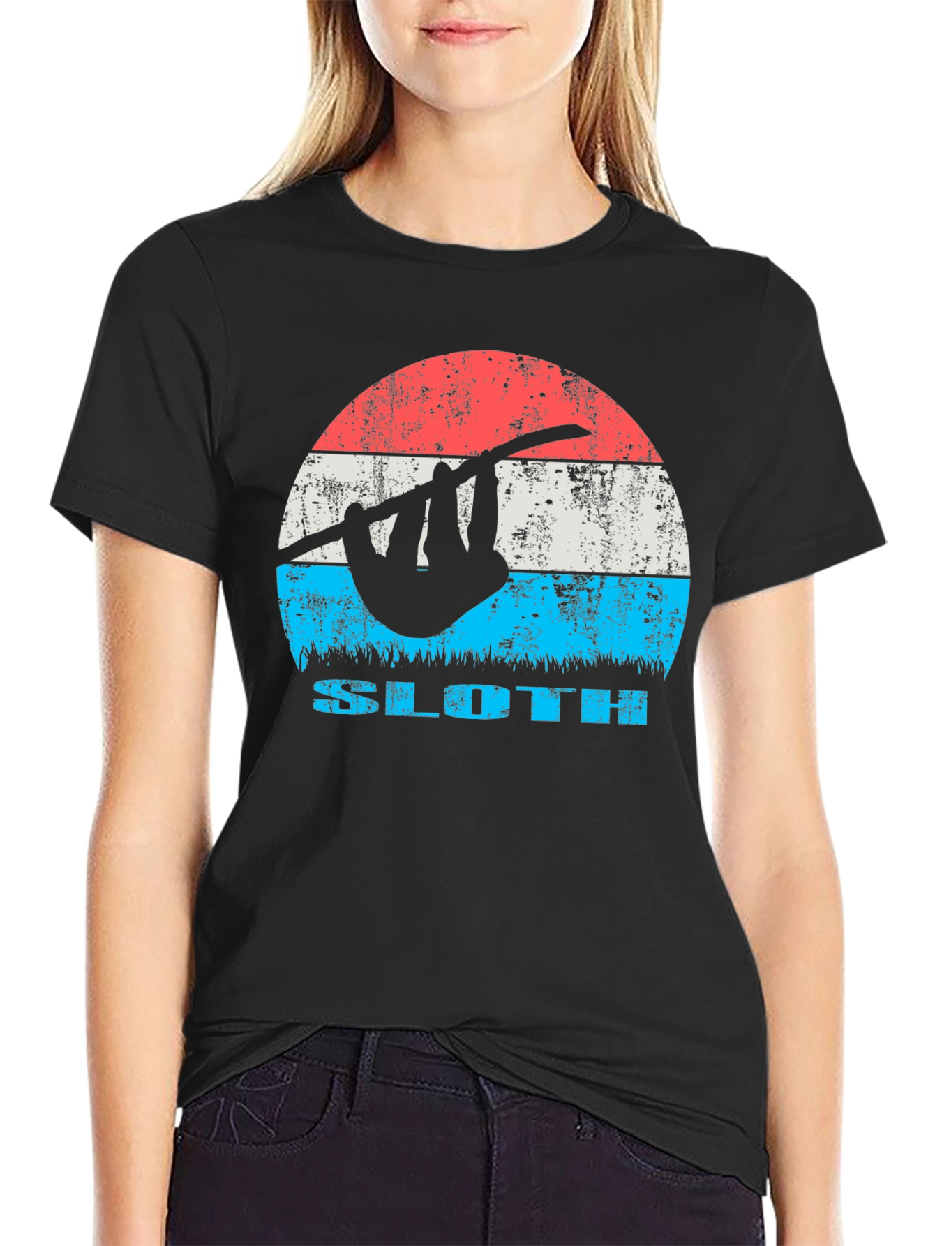 Black Retro Sloth Graphic Tee - Cool Casual T-Shirt view 2