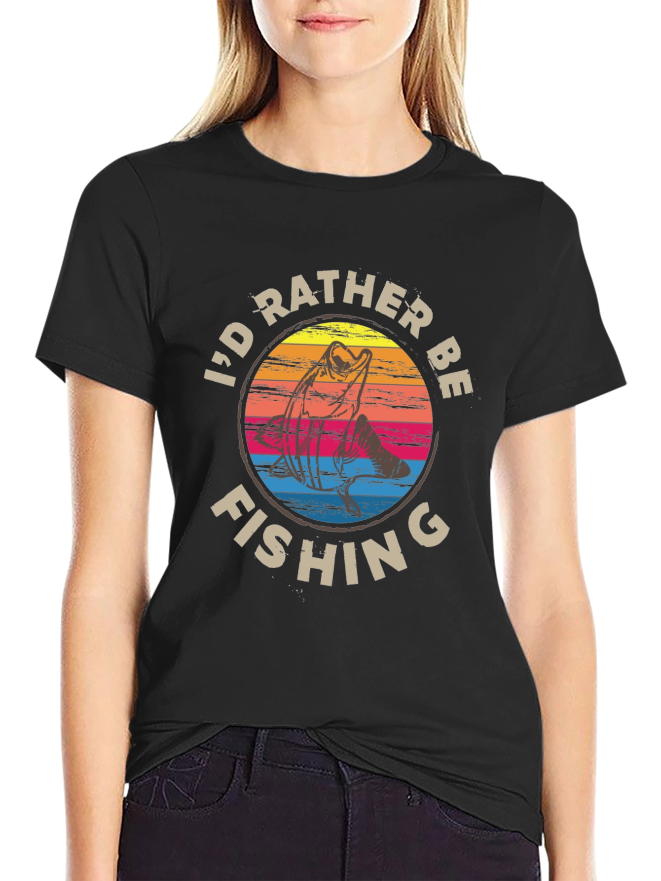 Black I'd Rather Be Fishing Graphic Tee - Black view 2
