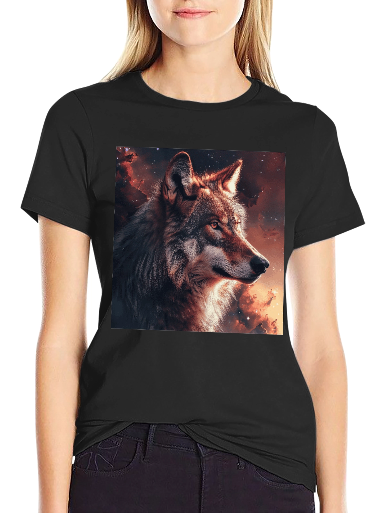 Black Wolf Galaxy Graphic T-Shirt - Men's Black Tee view 2