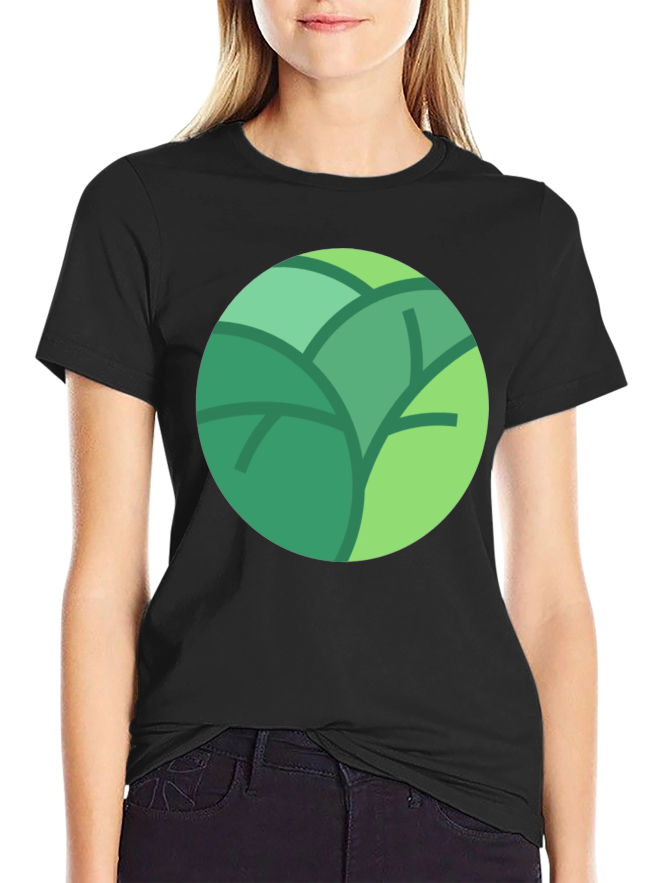 Black Leaf Circle Graphic Tee - Soft Cotton Blend, Modern Style view 2