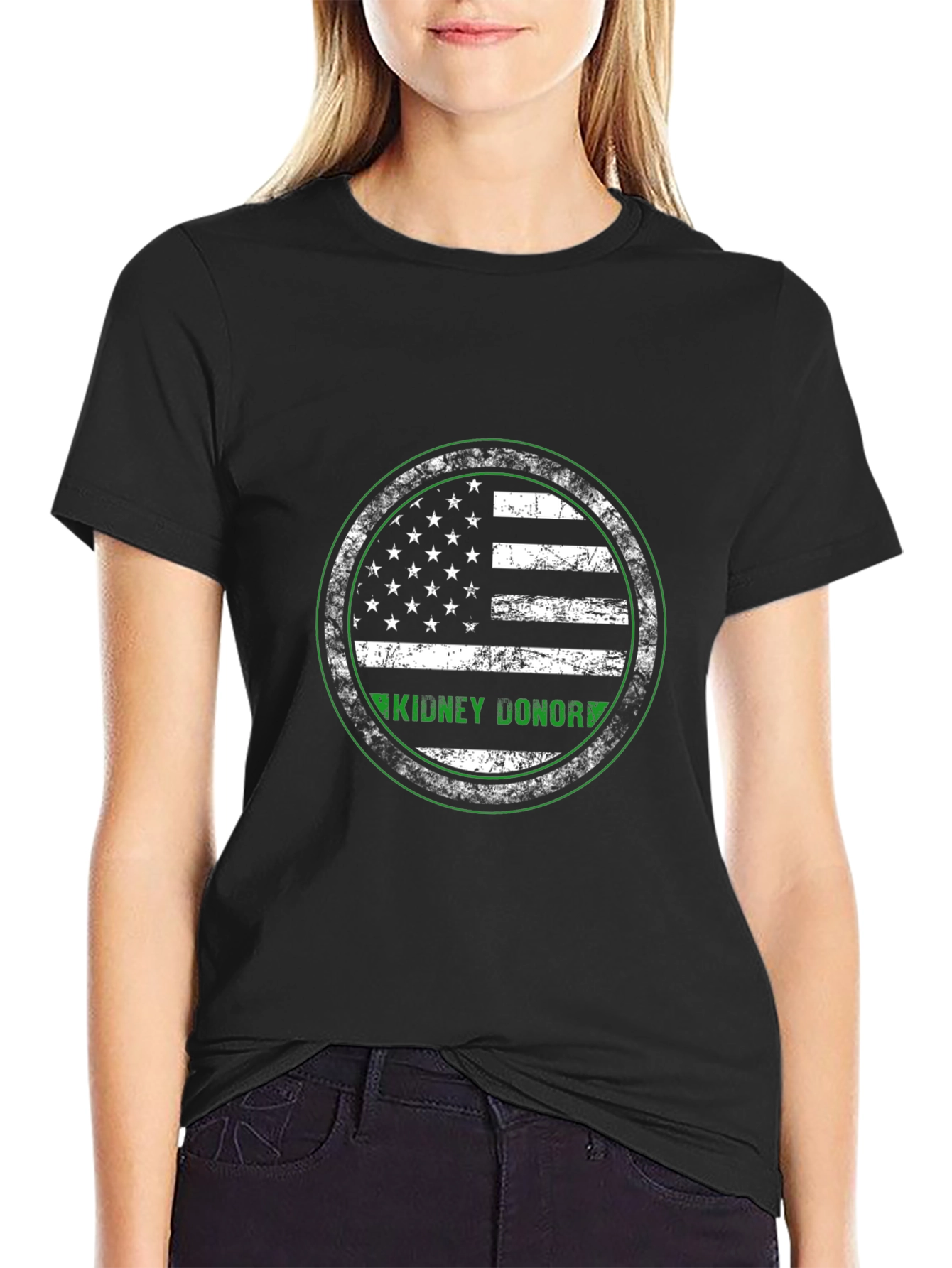 Black Kidney Donor T-Shirt American Flag view 2