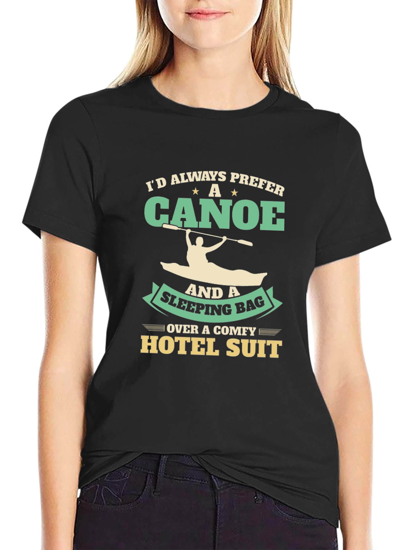 Black Canoe & Sleeping Bag T-Shirt - Outdoor Adventure Tee view 2