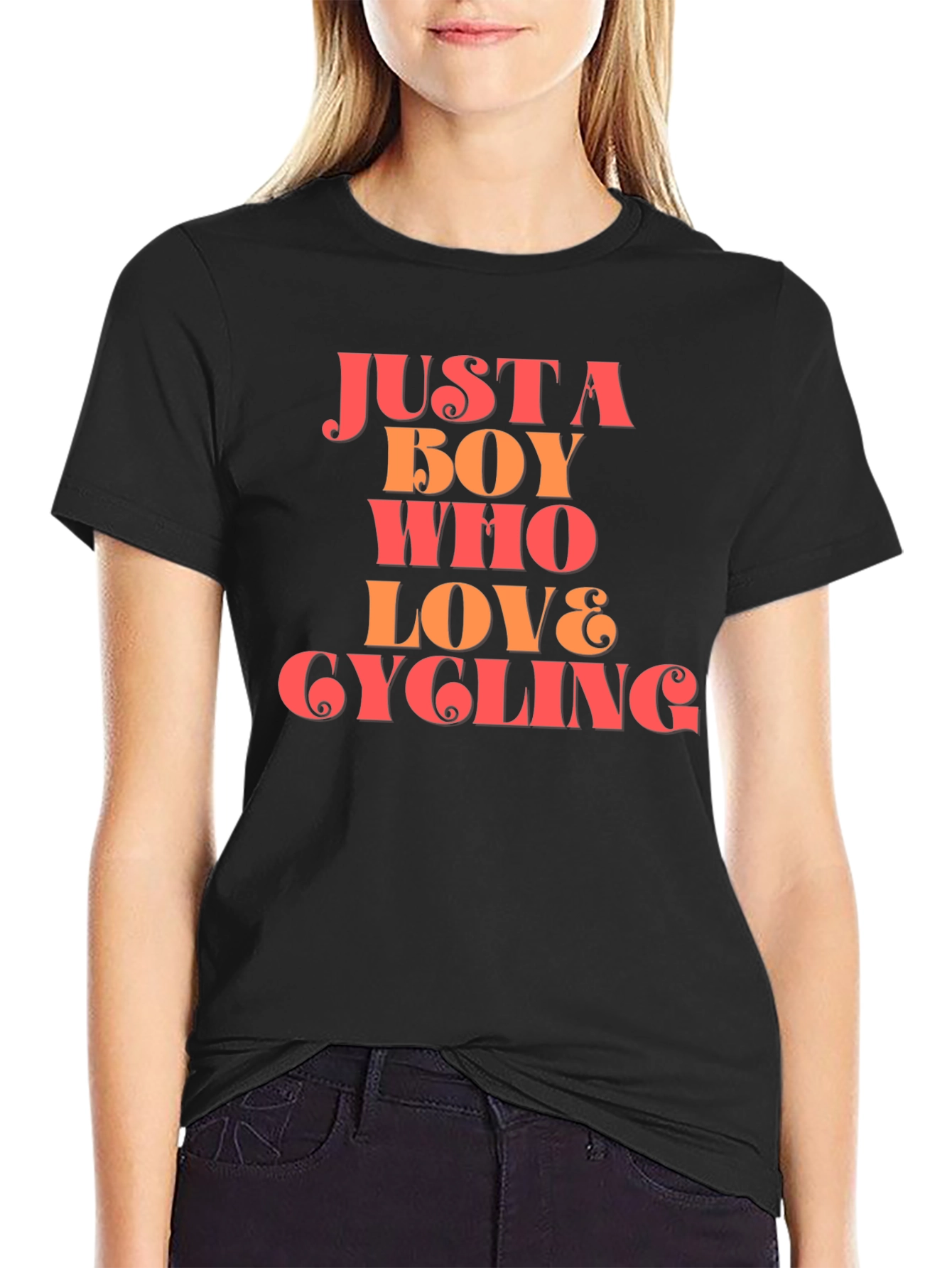 Black Cycling Lover T-Shirt - Just A Boy Who Loves Cycling view 2
