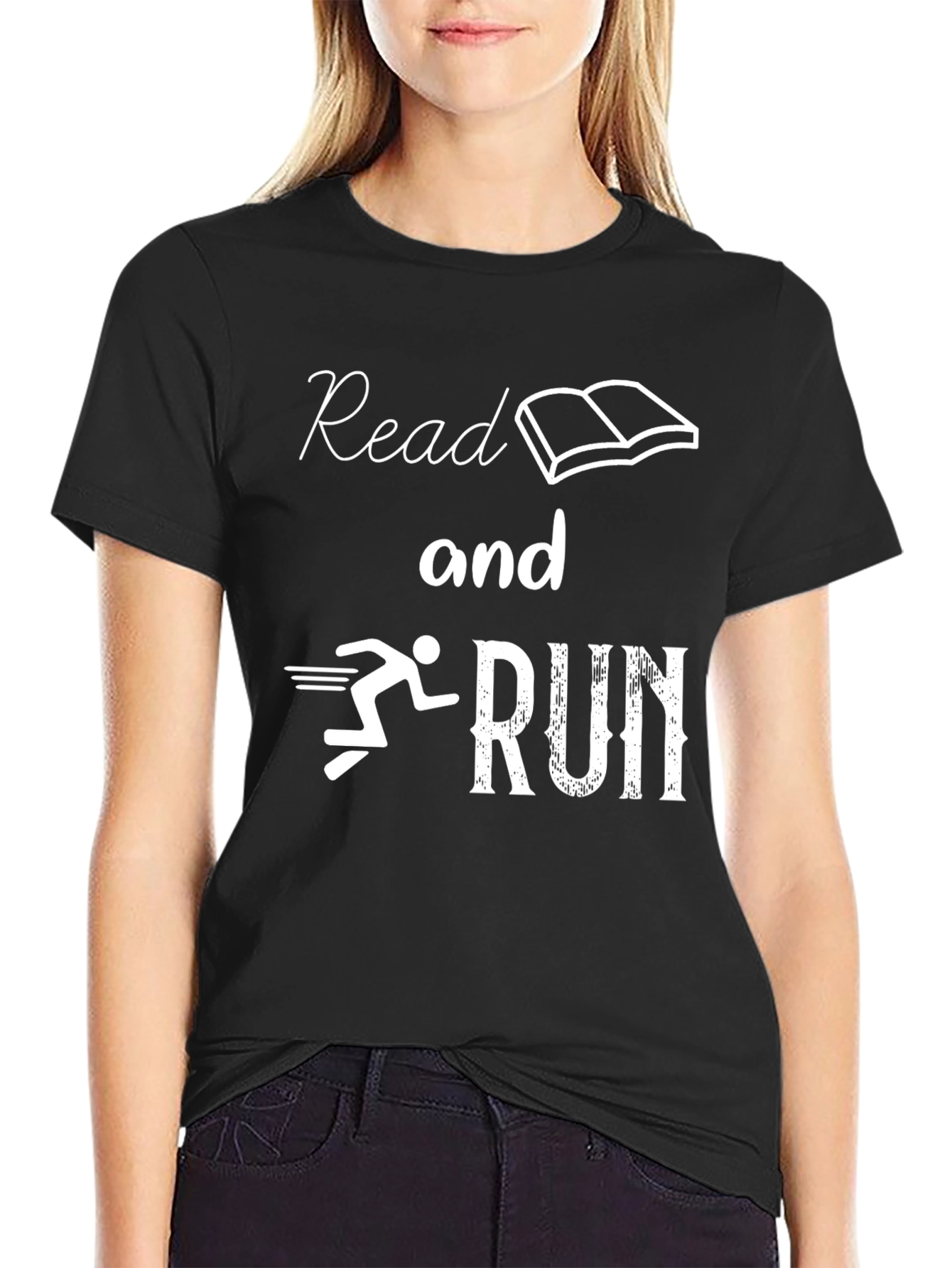 Black Read and Run Graphic Tee - Black Cotton Blend T-Shirt view 2