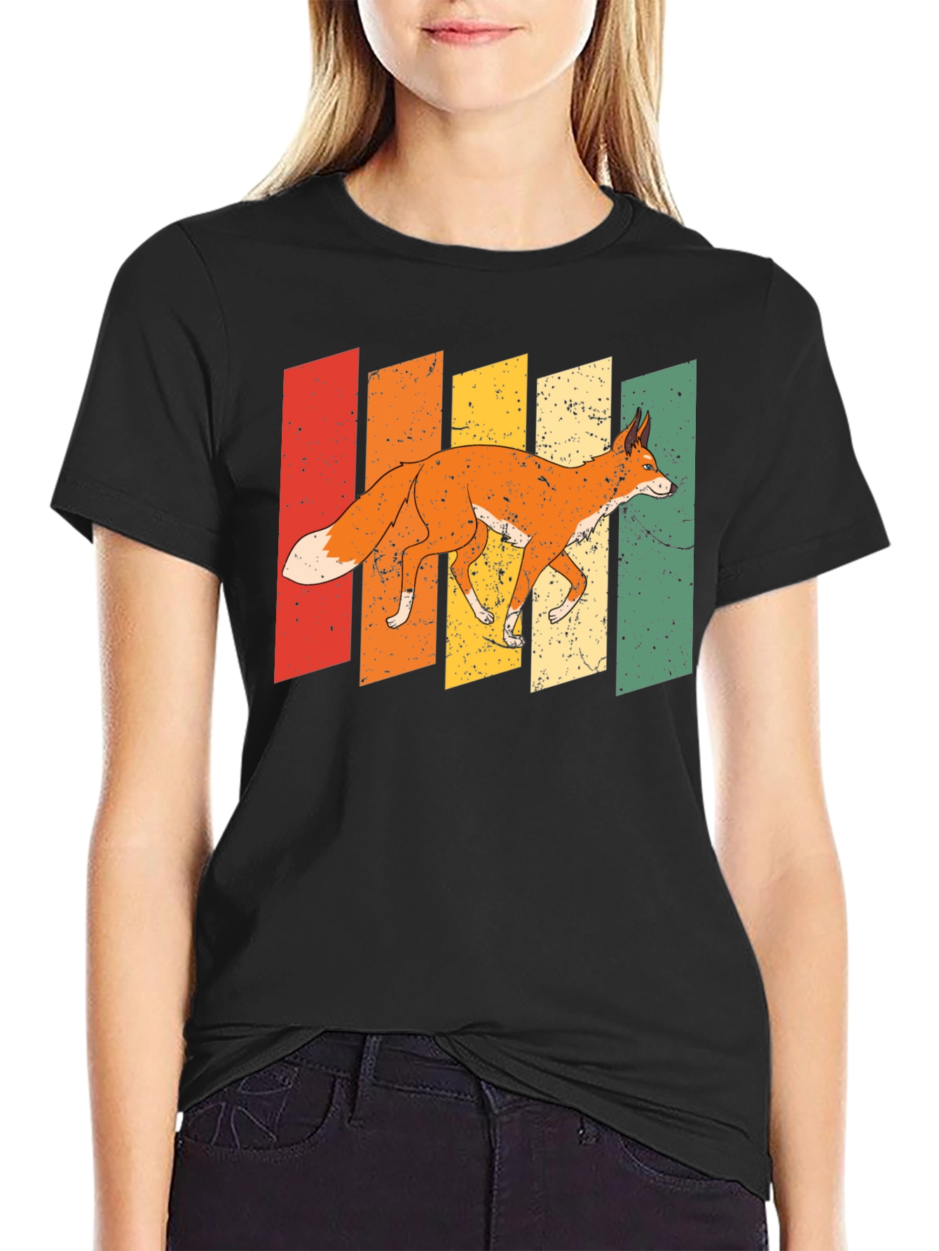 Black Retro Fox Graphic Tee - Unique Style view 2