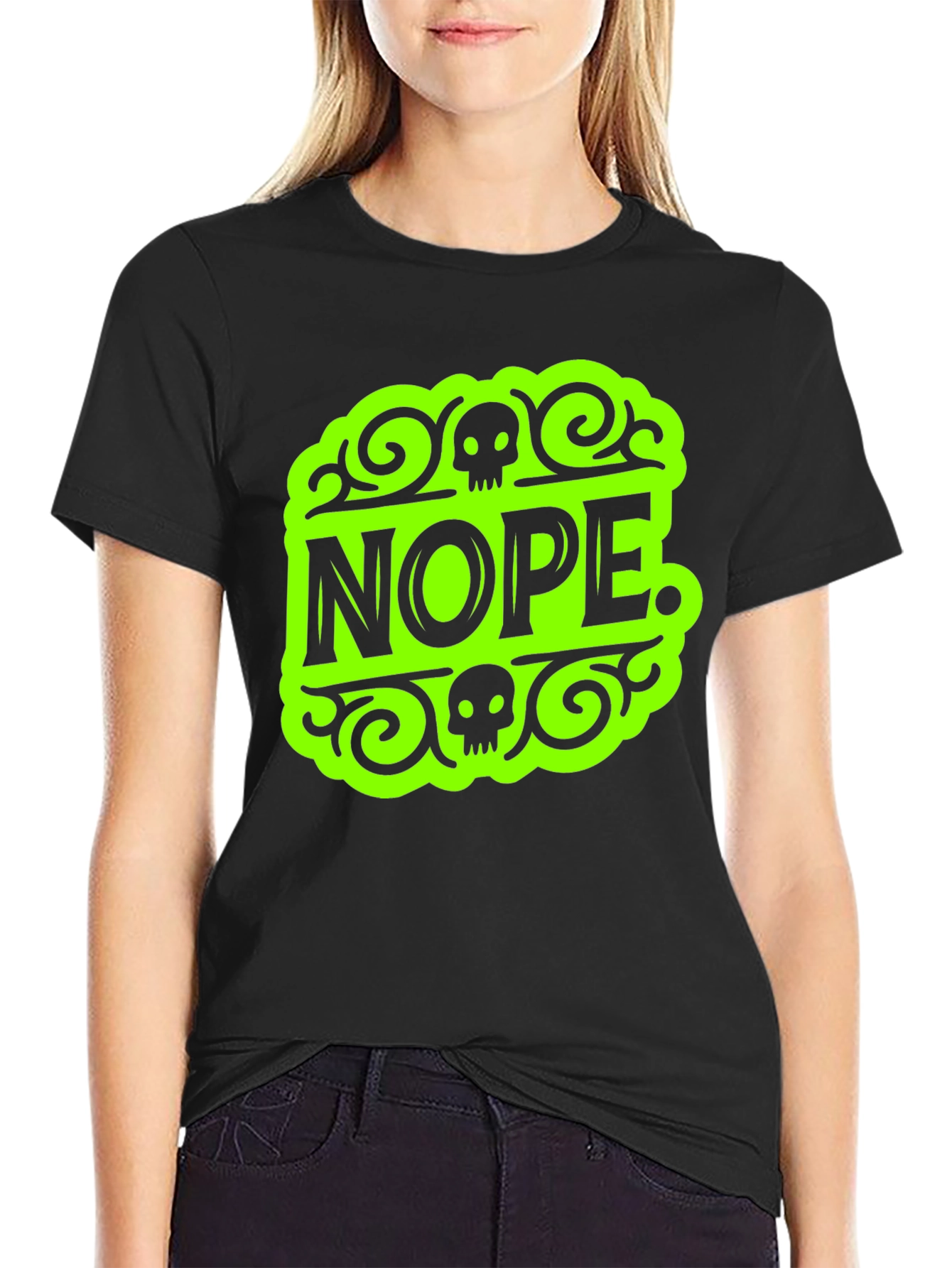 Black Nope Skull Graphic T-Shirt - Black Tee view 2