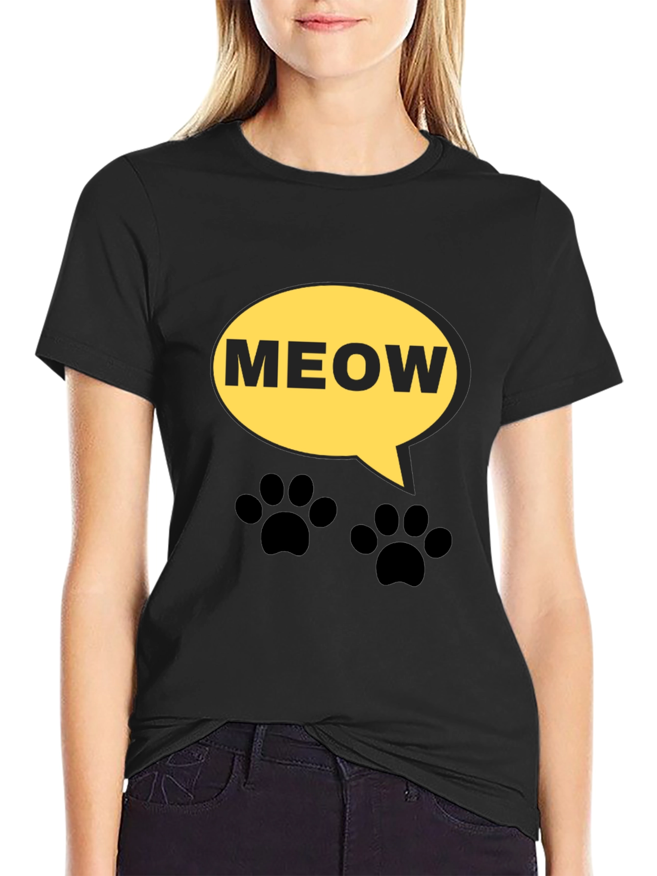 Black Meow Cat Lover T-Shirt - Funny Graphic Tee view 2