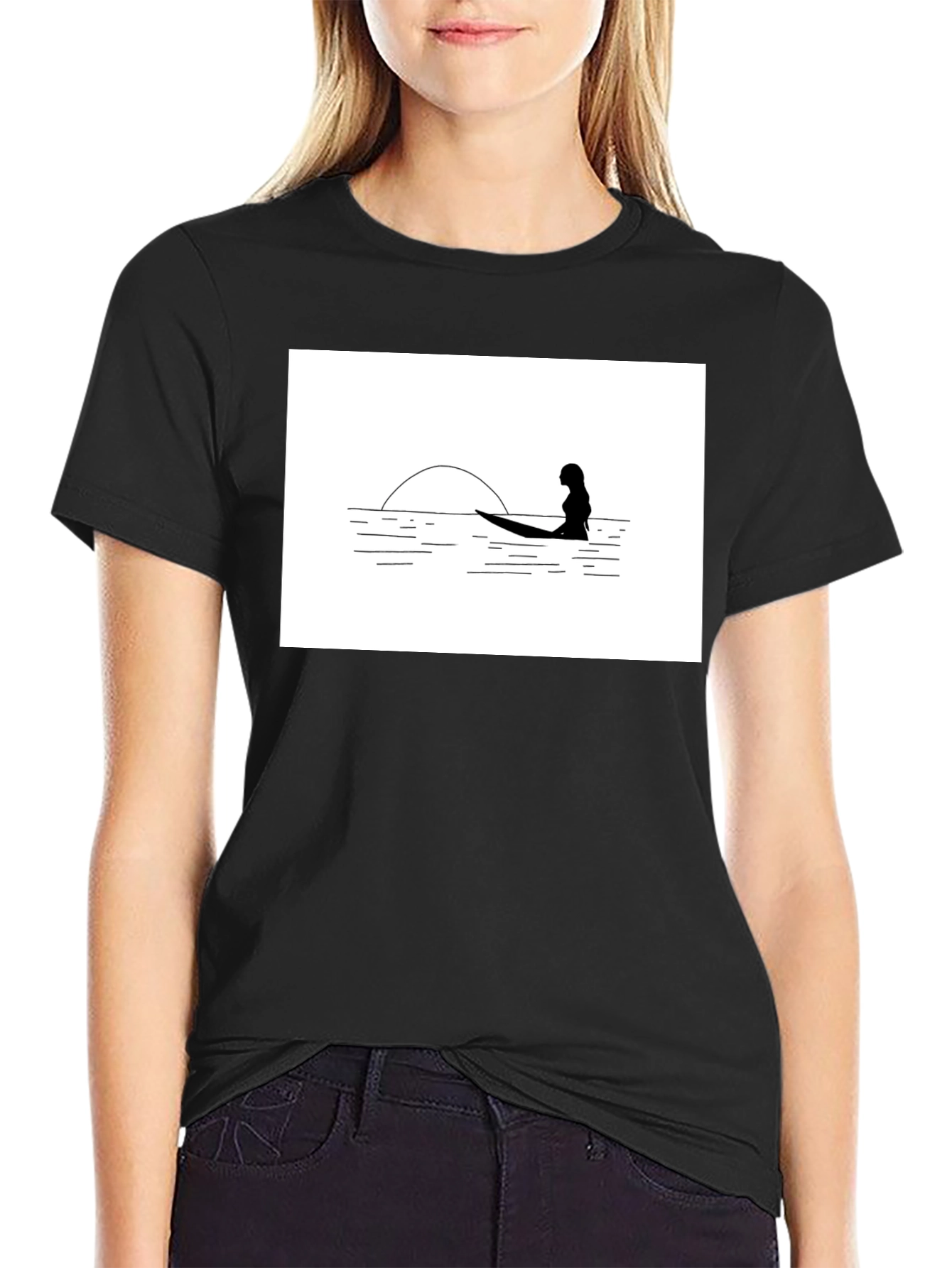Black Sunset Surfer Graphic Tee - Black Unisex T-Shirt view 2