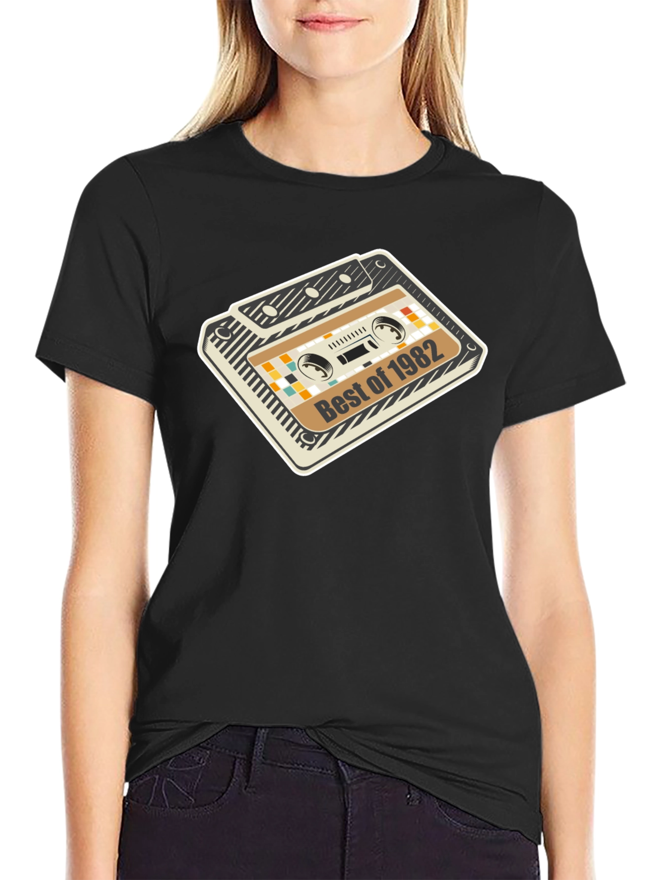 Black Retro 1982 Cassette Tape Graphic Tee view 2