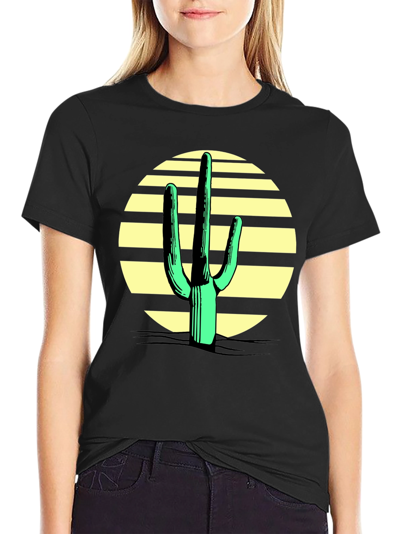 Black Cactus Sunset Graphic Tee - Black Cotton Blend view 2