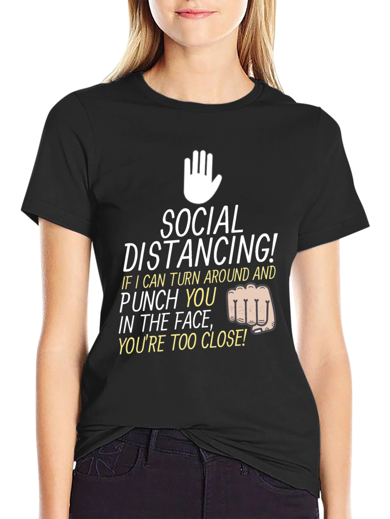 Black Social Distancing Punch T-Shirt view 2