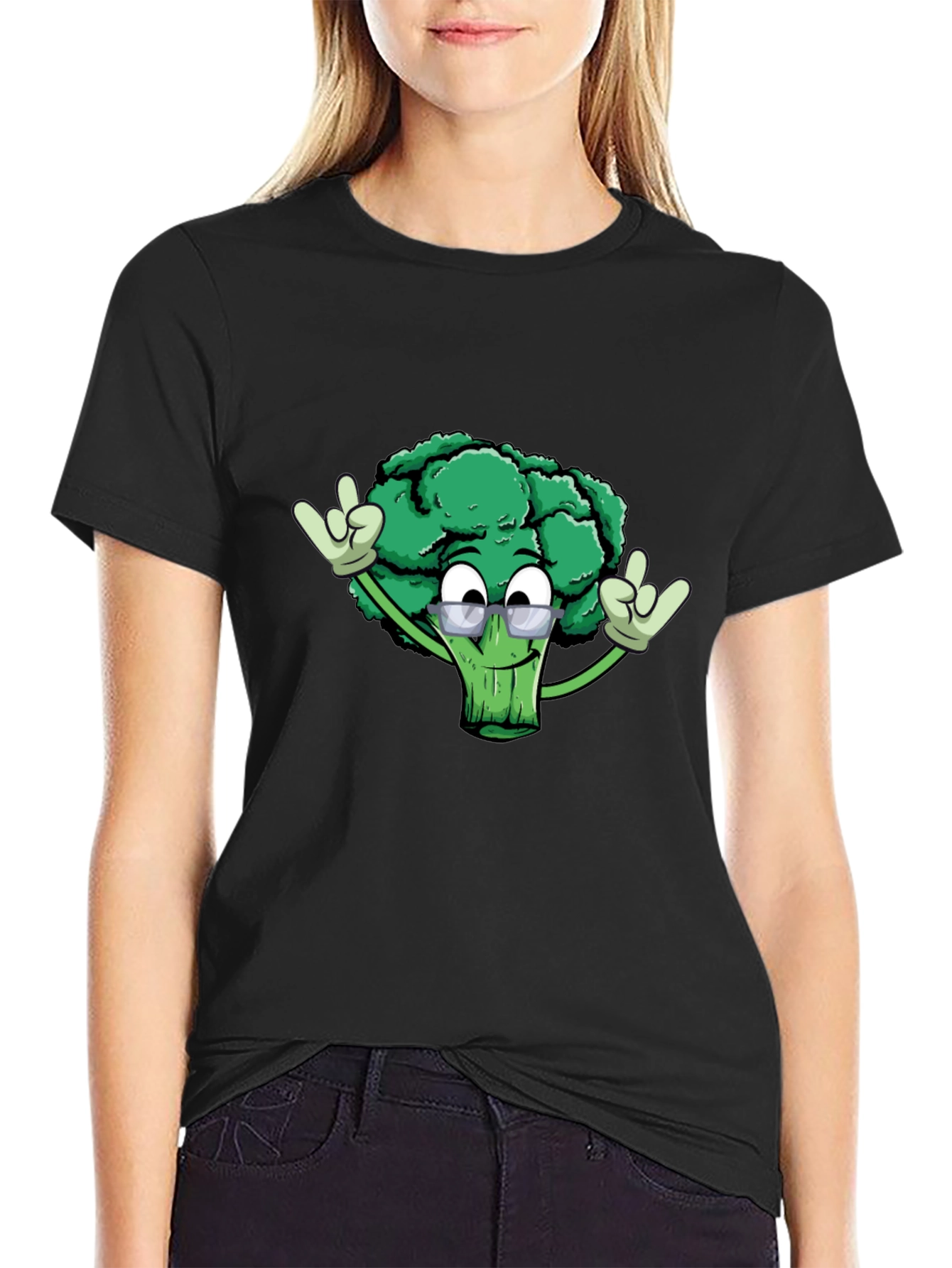 Black Cool Broccoli Graphic Tee - Black Cotton Blend view 2