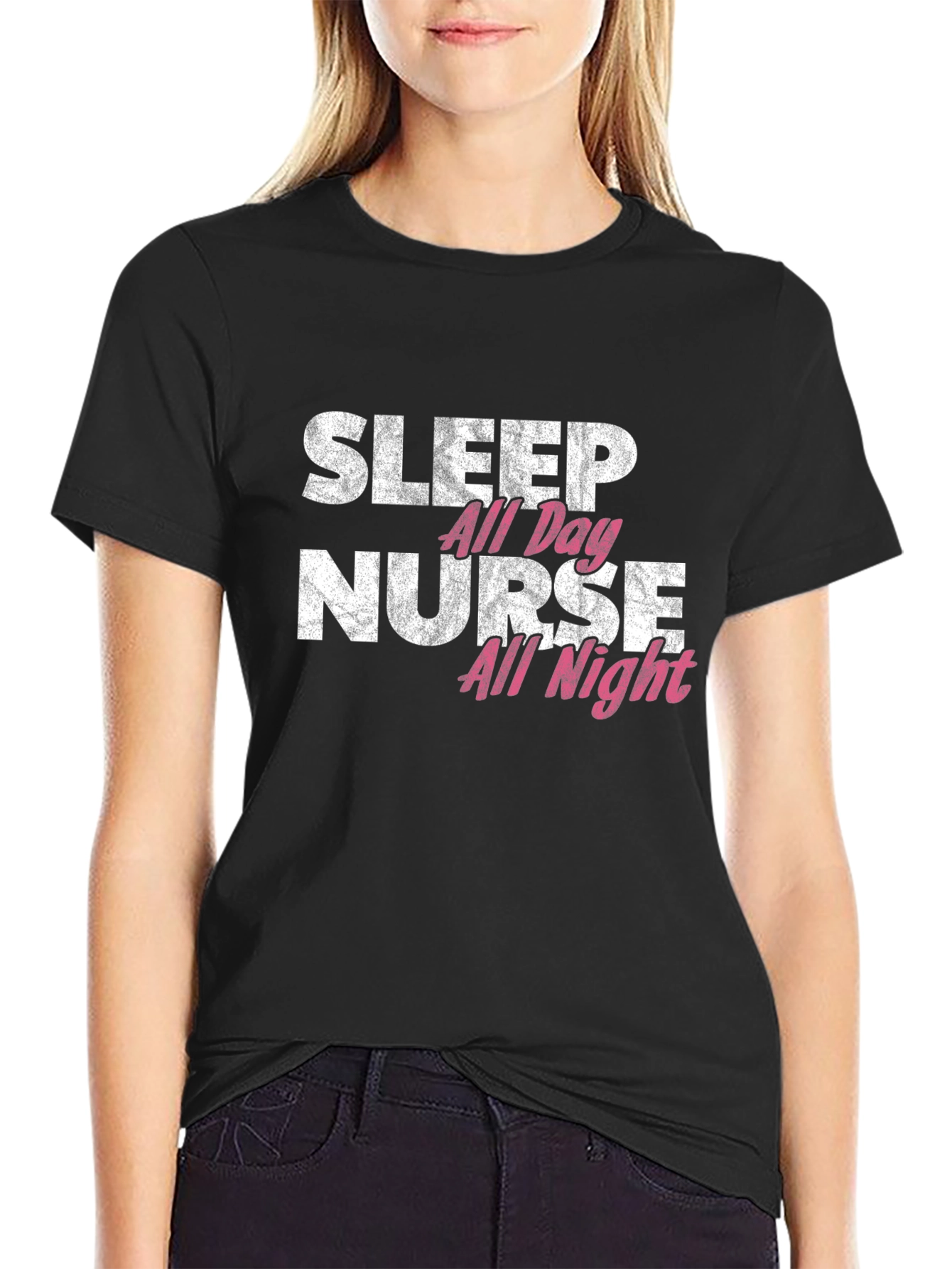 Black Sleep All Day Nurse All Night Graphic Tee view 2