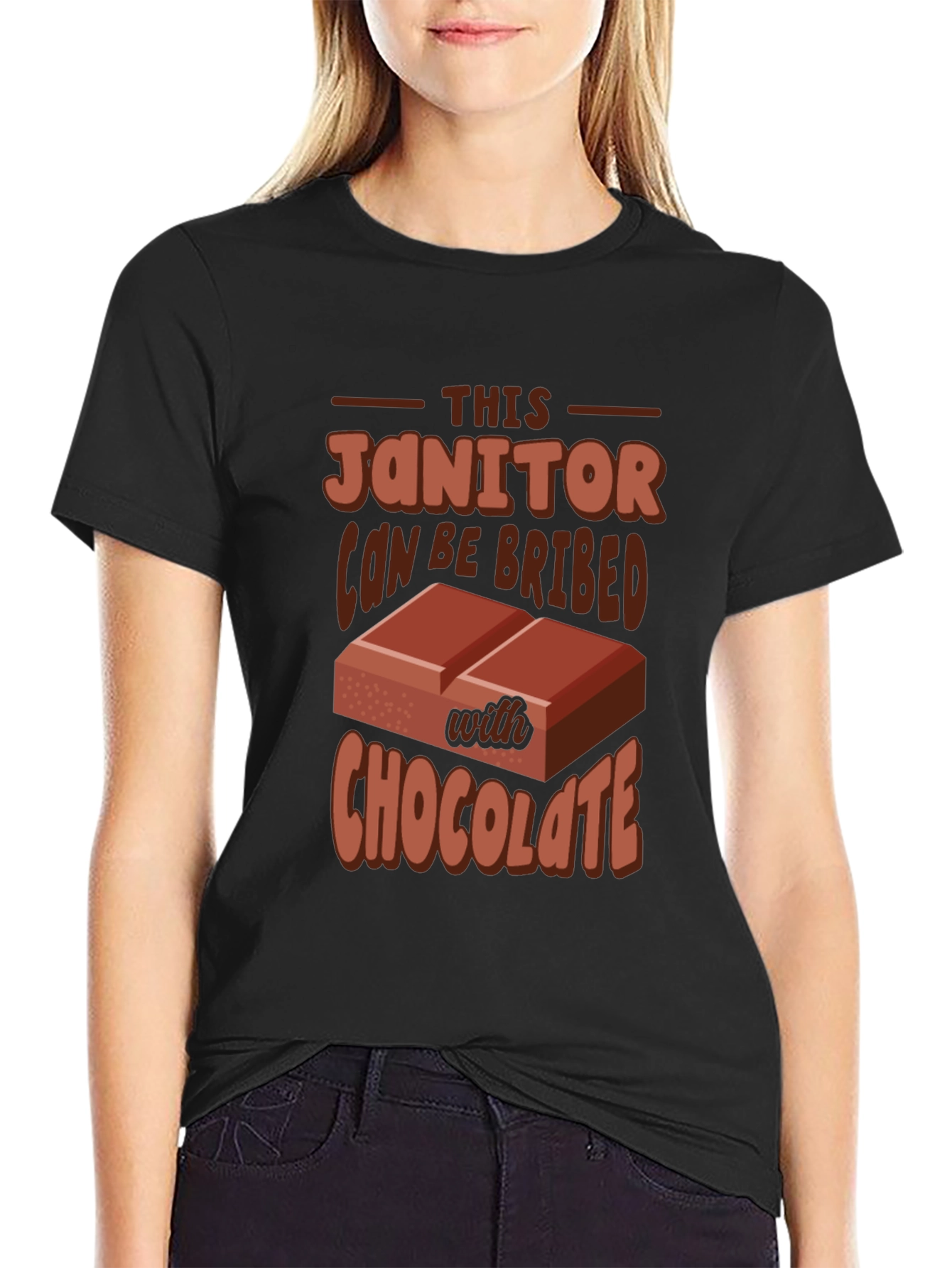 Black Funny Janitor Chocolate Bribe T-Shirt view 2