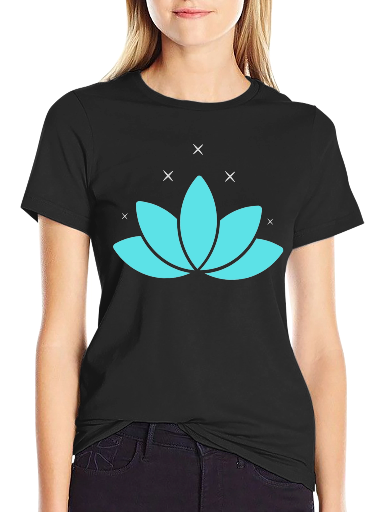 Black Lotus Flower Graphic Tee - Black view 2