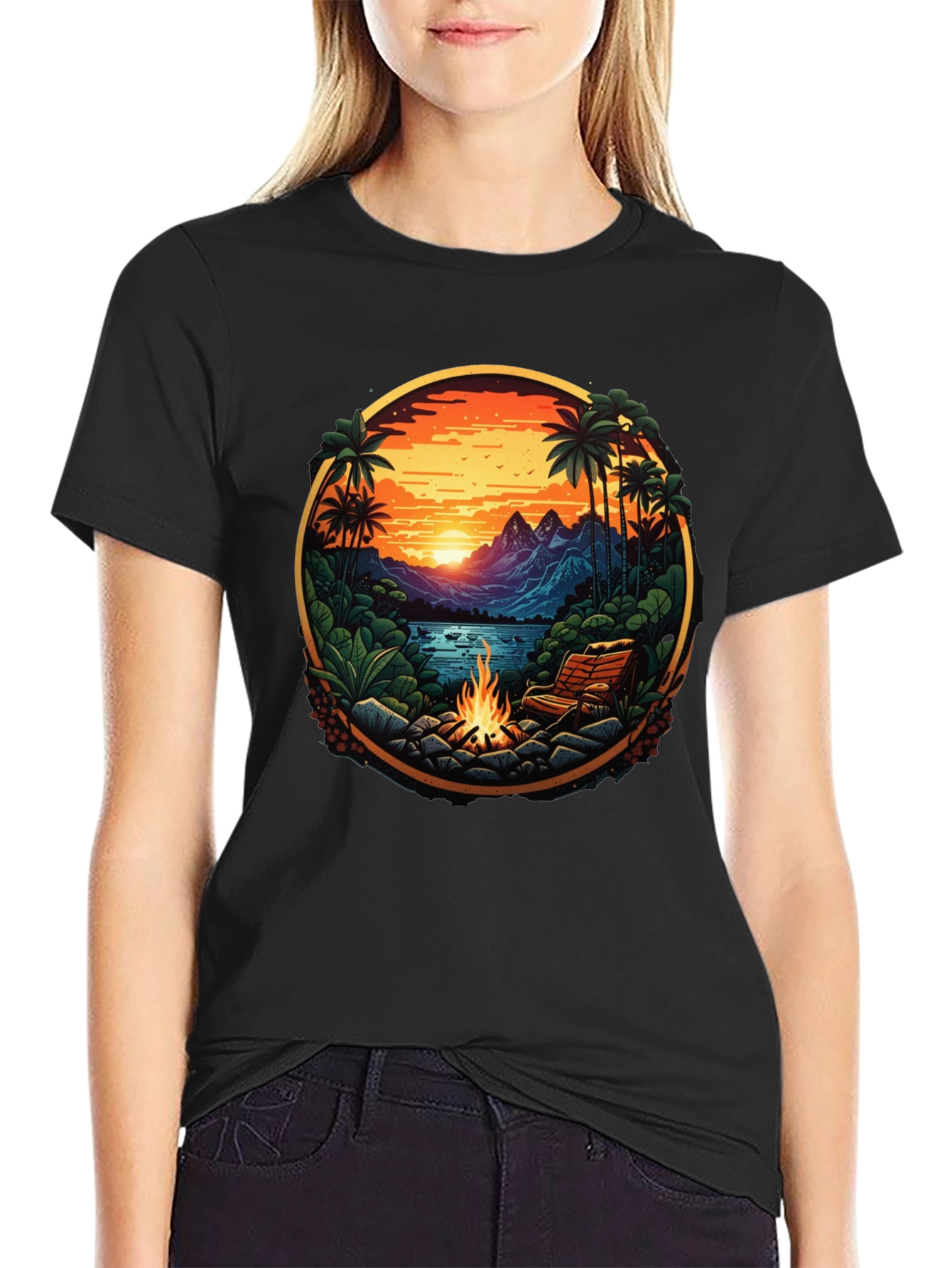 Black Tropical Campfire Graphic Tee view 2
