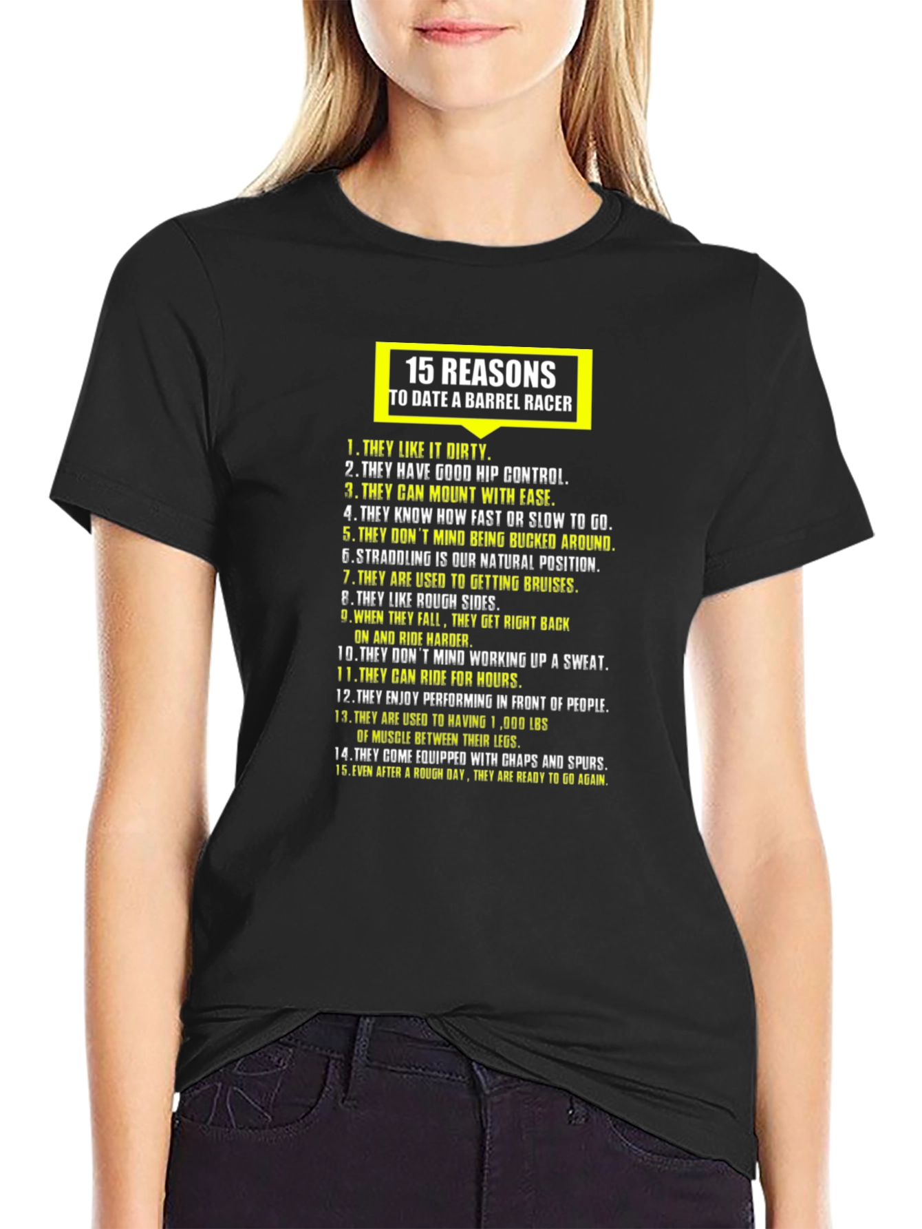 Black 15 Reasons to Date a Barrel Racer T-Shirt view 2