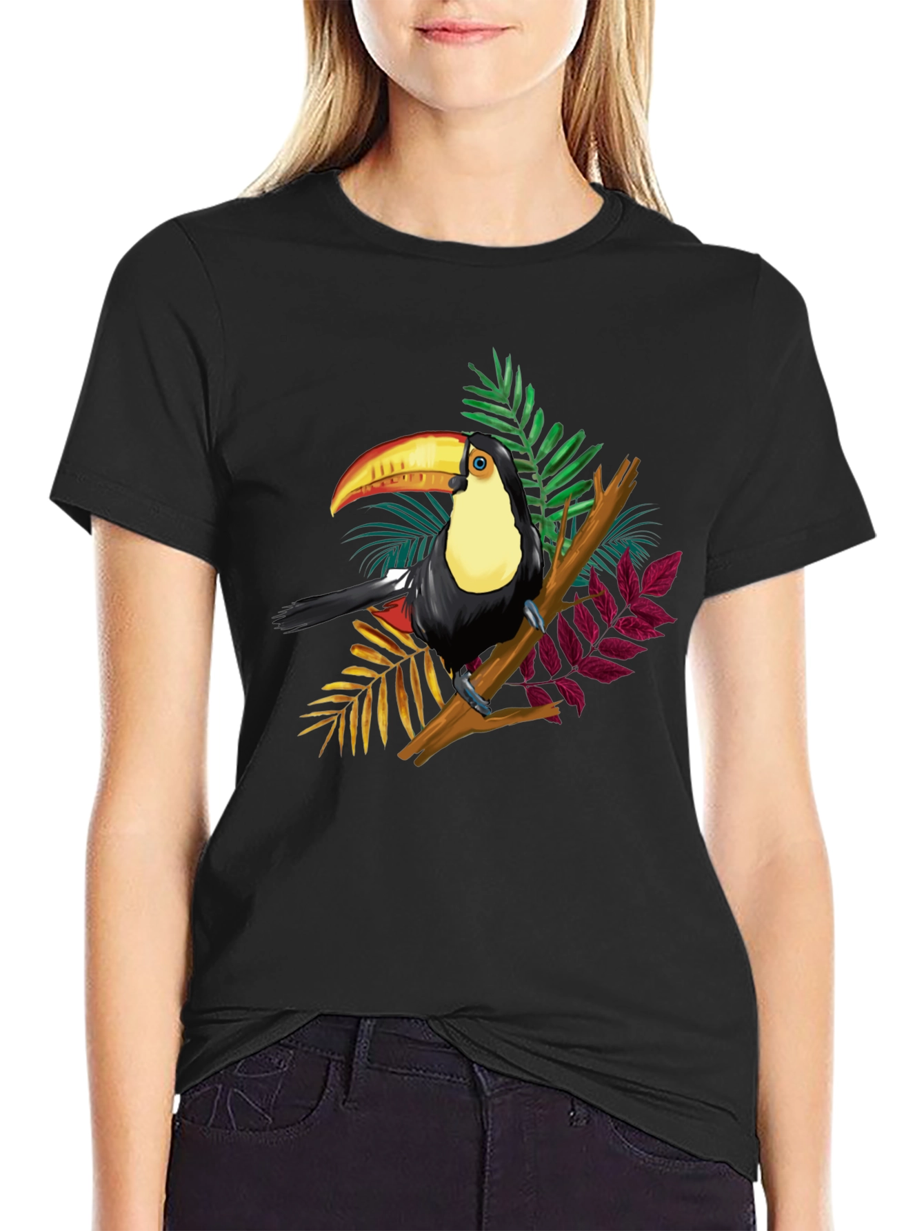 Black Toucan Graphic Tee - Tropical Bird Black T-Shirt view 2