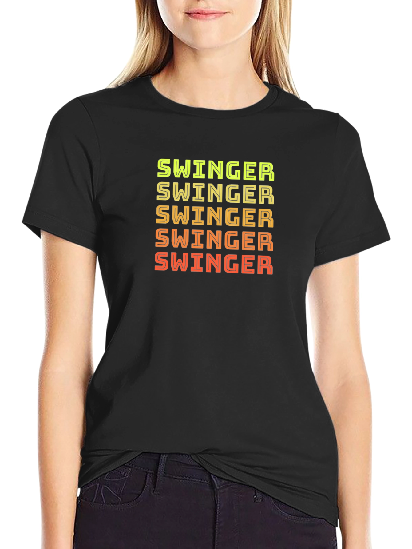 Black Swinger Graphic Print Crew Neck T-Shirt view 2